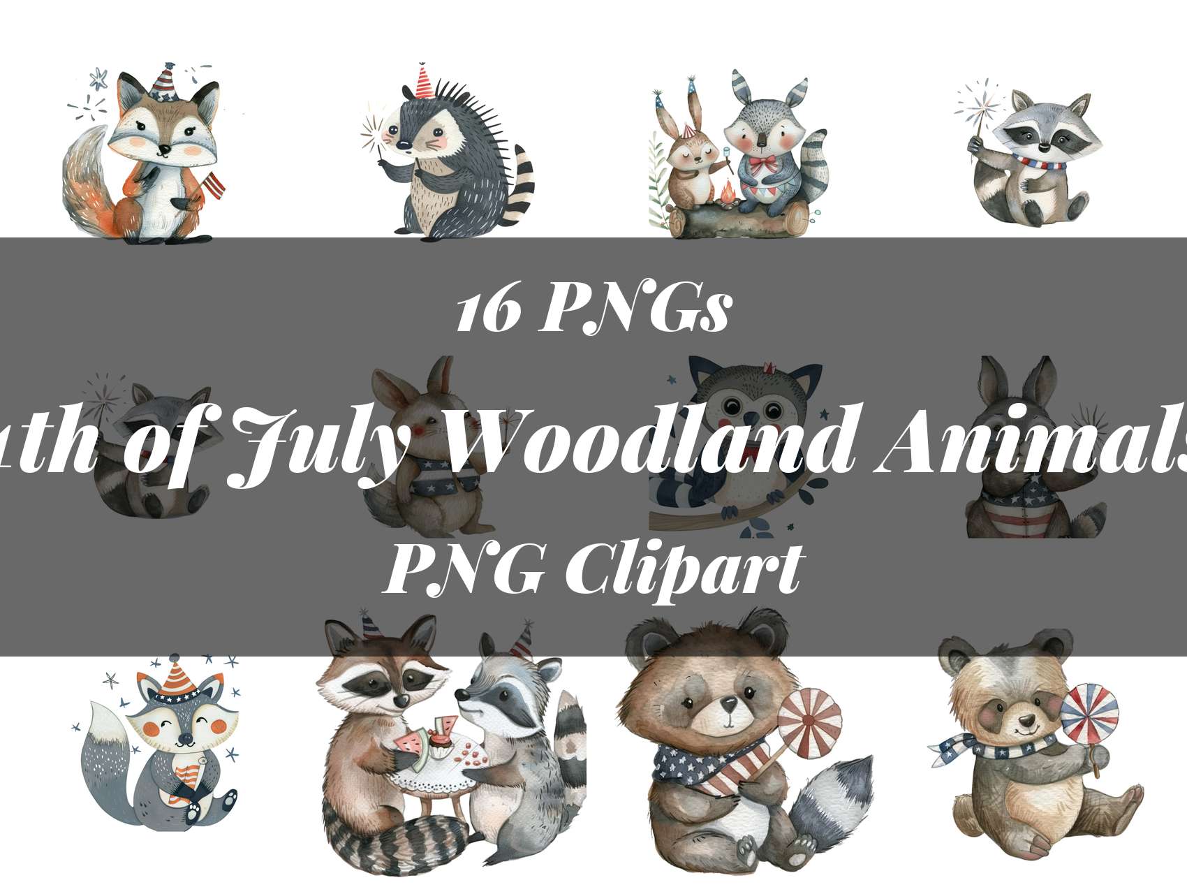 4th of July Woodland Animals Clipart