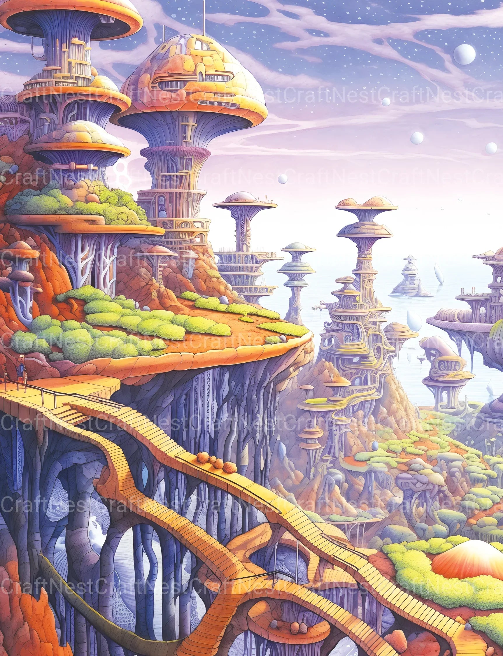 Sci-Fi Landscape Coloring Book