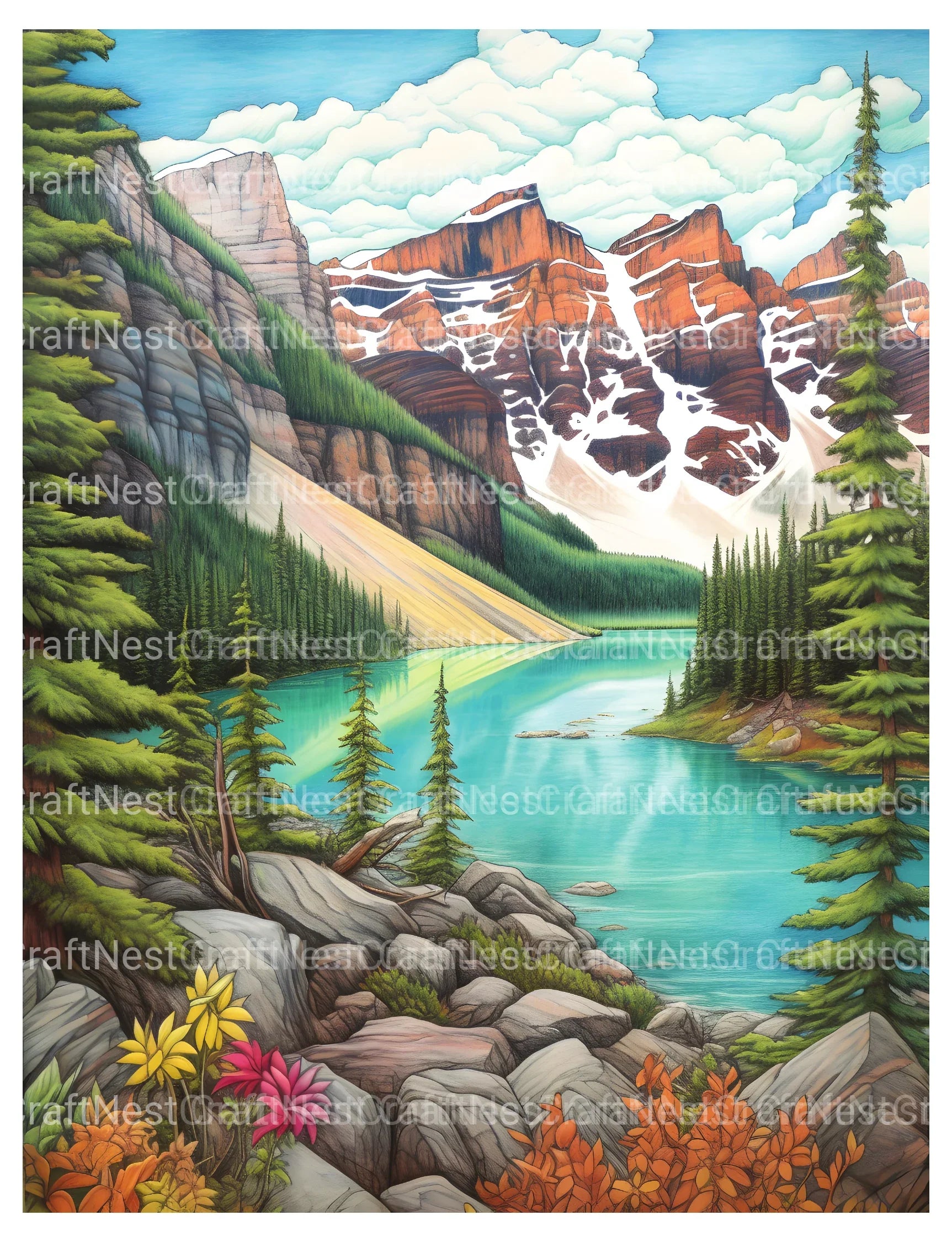 Mountain Scenery Coloring Book - CraftNest - Digital Crafting and Art