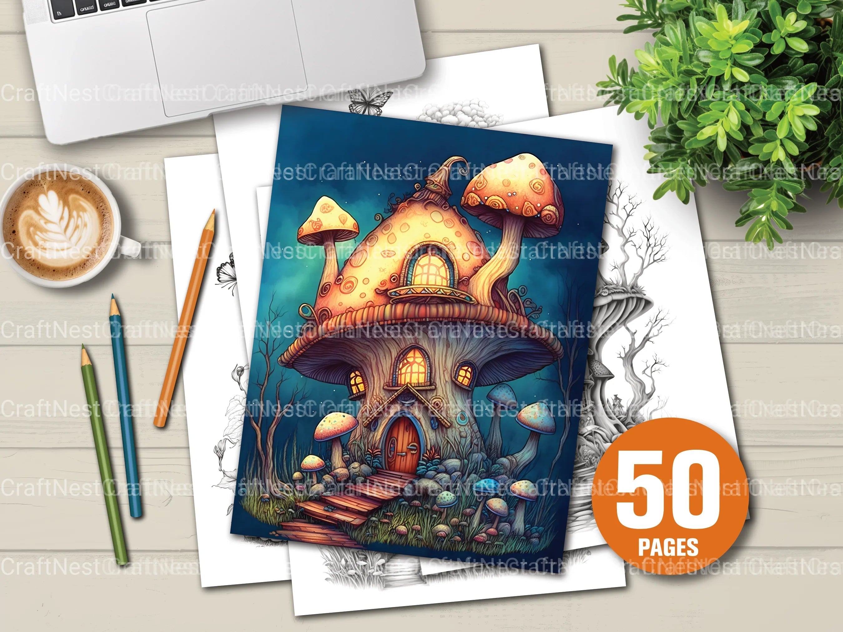 Magical Mushroom House Coloring Book - CraftNest - Digital Crafting and Art