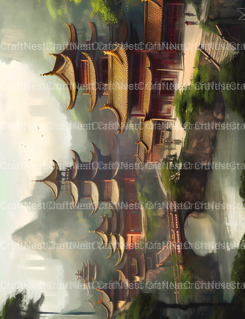 Old Chinese Village Coloring Book - CraftNest - Digital Crafting and Art