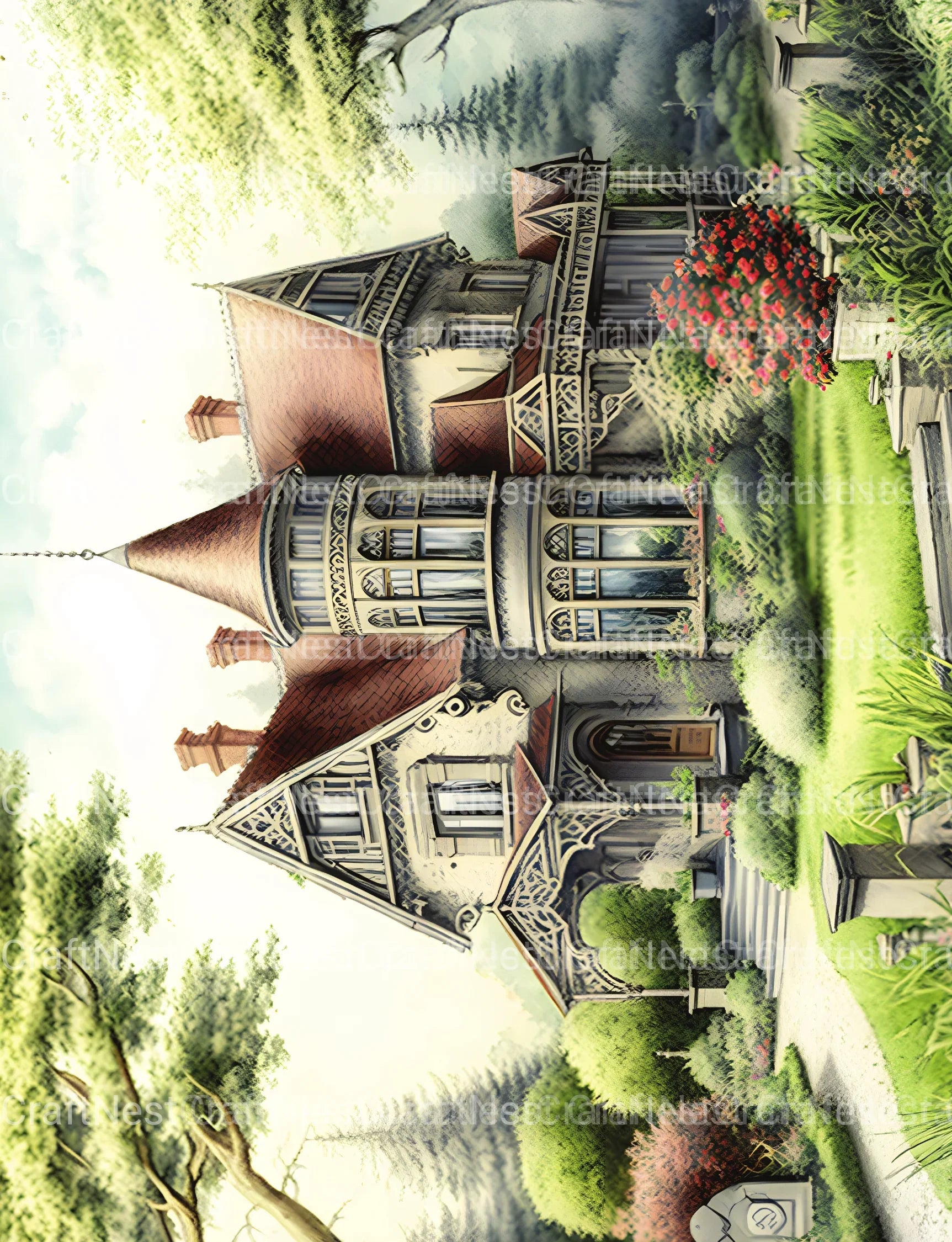 Luxury Villas Landscape Coloring Book - CraftNest - Digital Crafting and Art