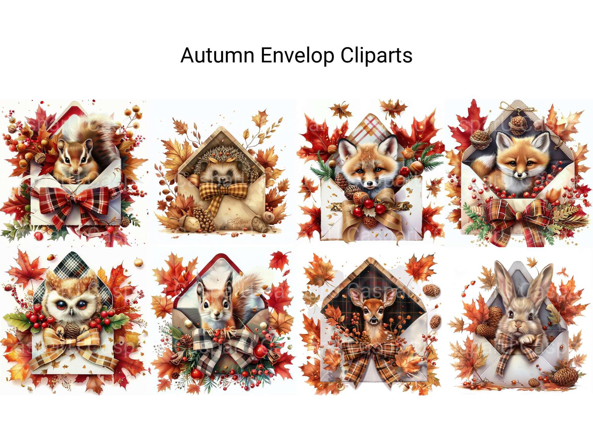 Autumn Envelop Animals Clipart