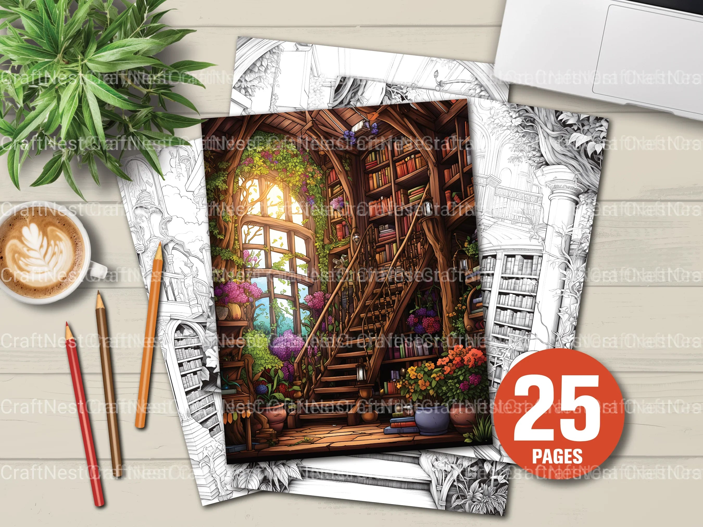 Enchanted Library Coloring Book