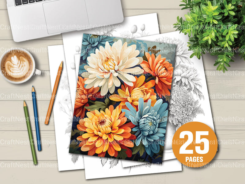 Chrysanthemum Flower Coloring Book - CraftNest - Digital Crafting and Art