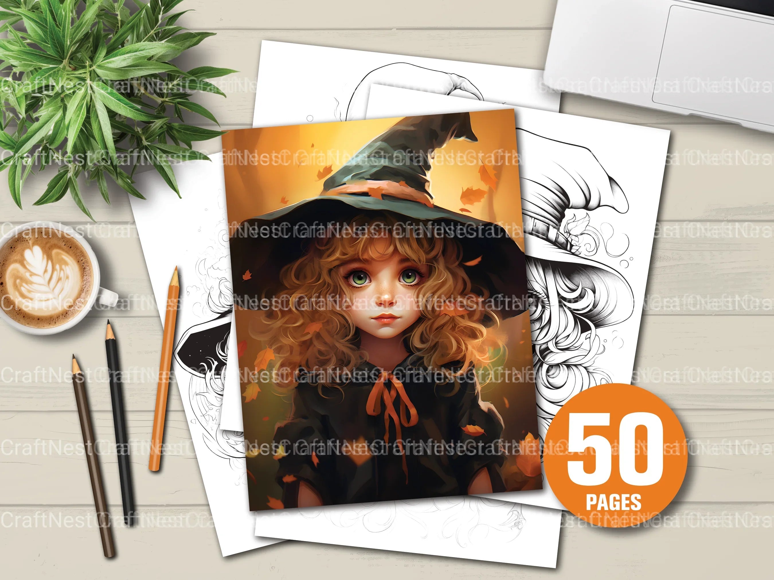 Cute Witch Coloring Book - CraftNest - Digital Crafting and Art