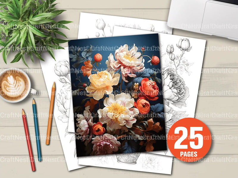 Peony Flower Coloring Book - CraftNest - Digital Crafting and Art