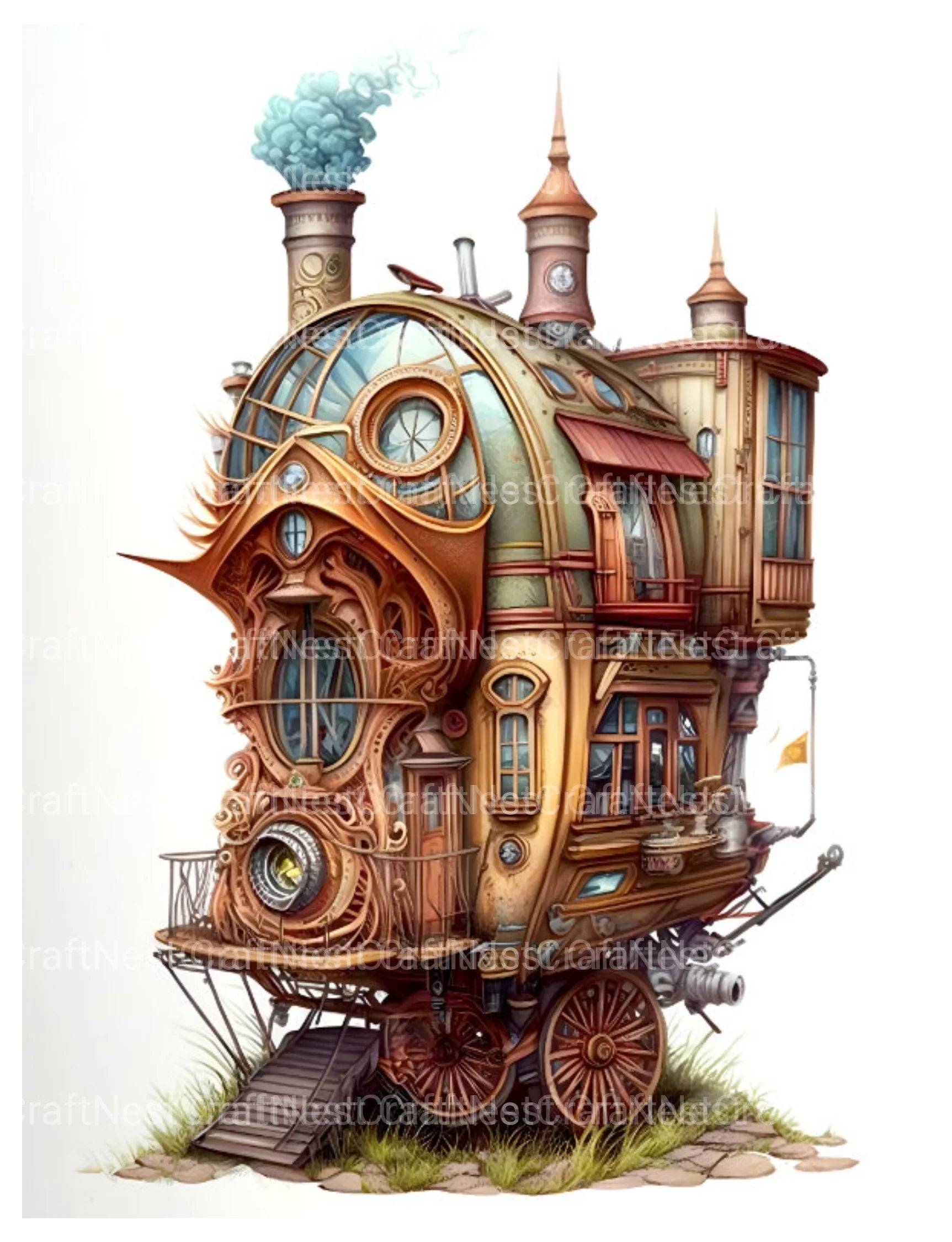 Steampunk Tiny House Coloring Book