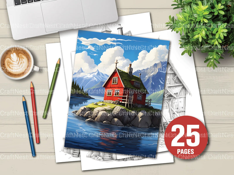 Norwegian Tiny House Coloring Book - CraftNest - Digital Crafting and Art