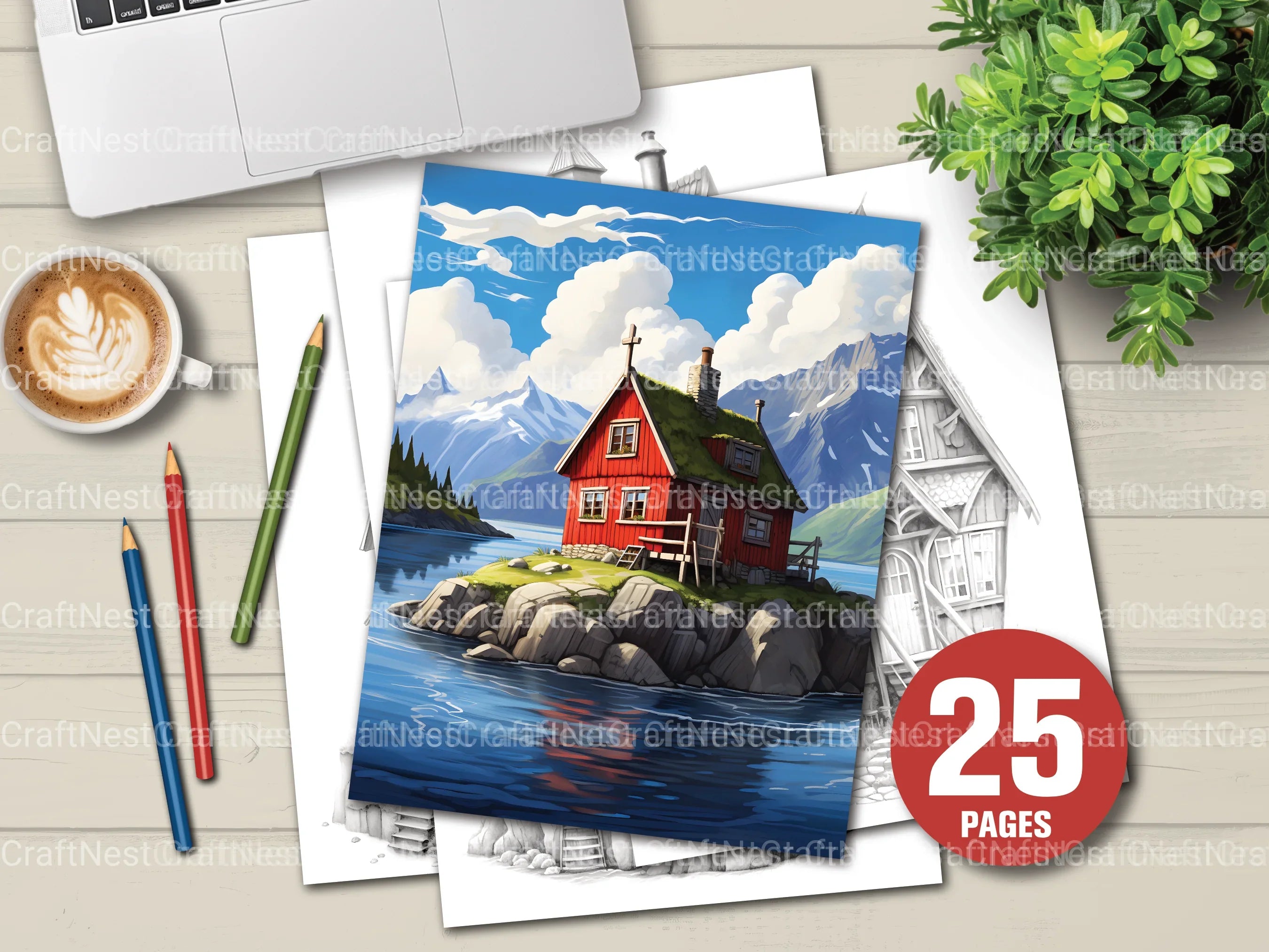Norwegian Tiny House Coloring Book - CraftNest - Digital Crafting and Art