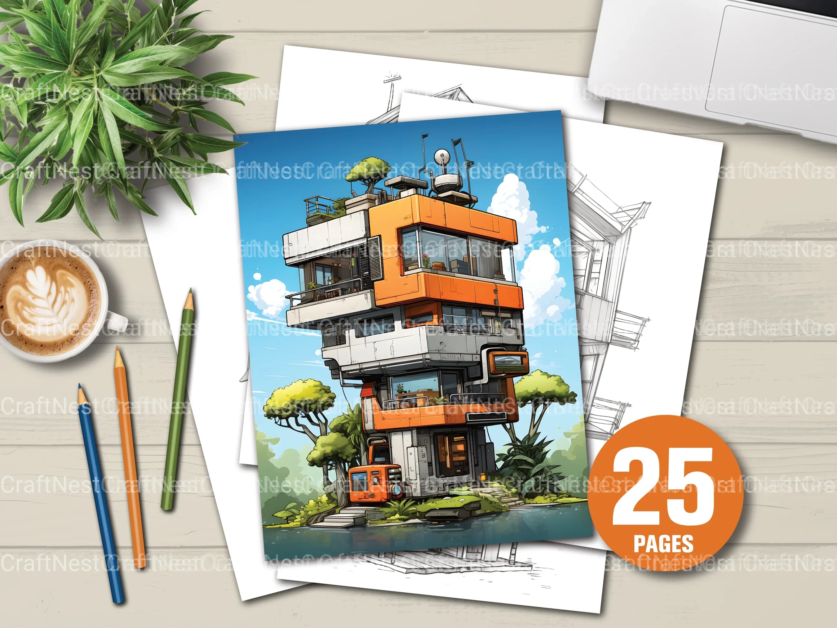 Contemporary Tiny House Coloring Book - CraftNest - Digital Crafting and Art