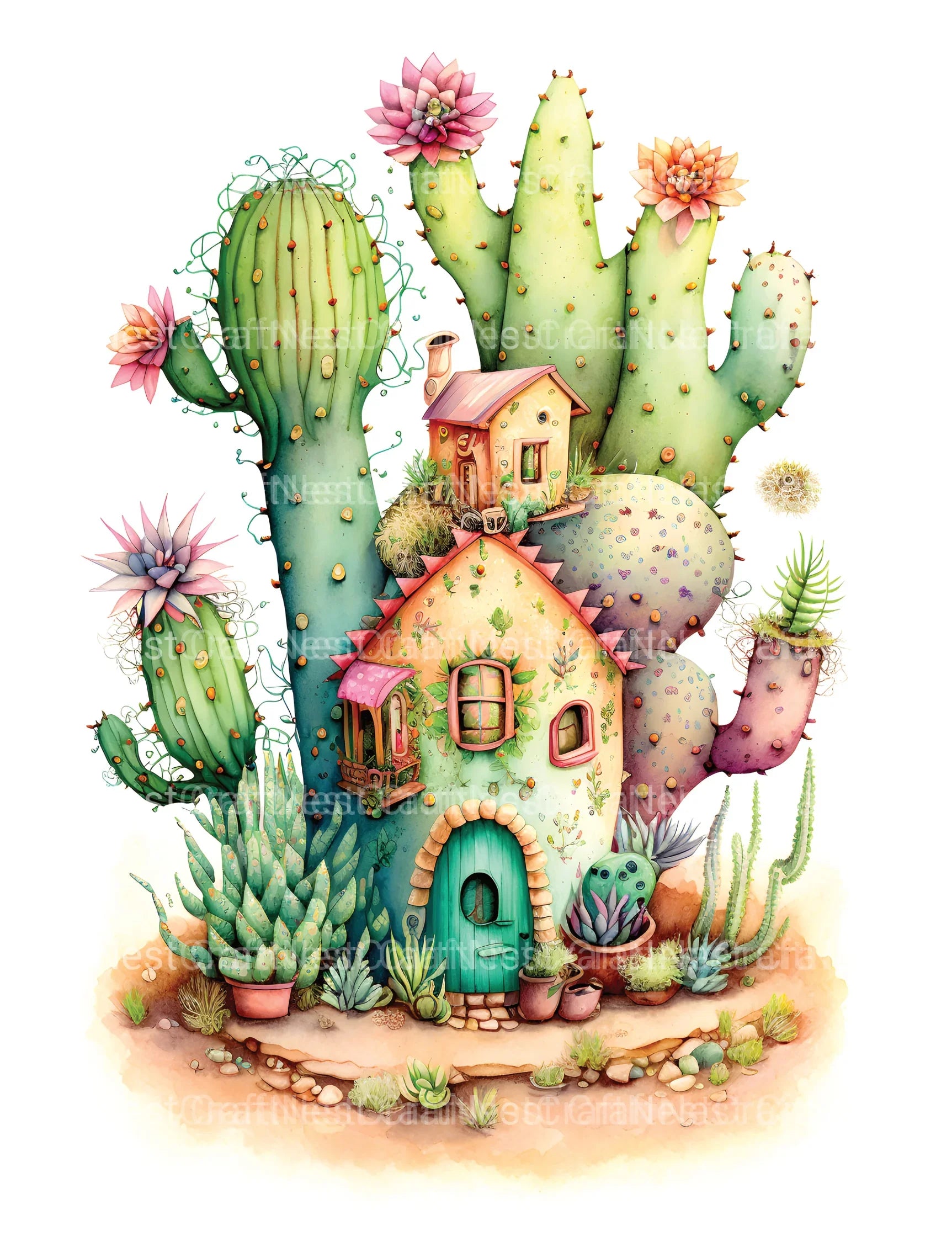 Cactus Fairy Houses Coloring Book