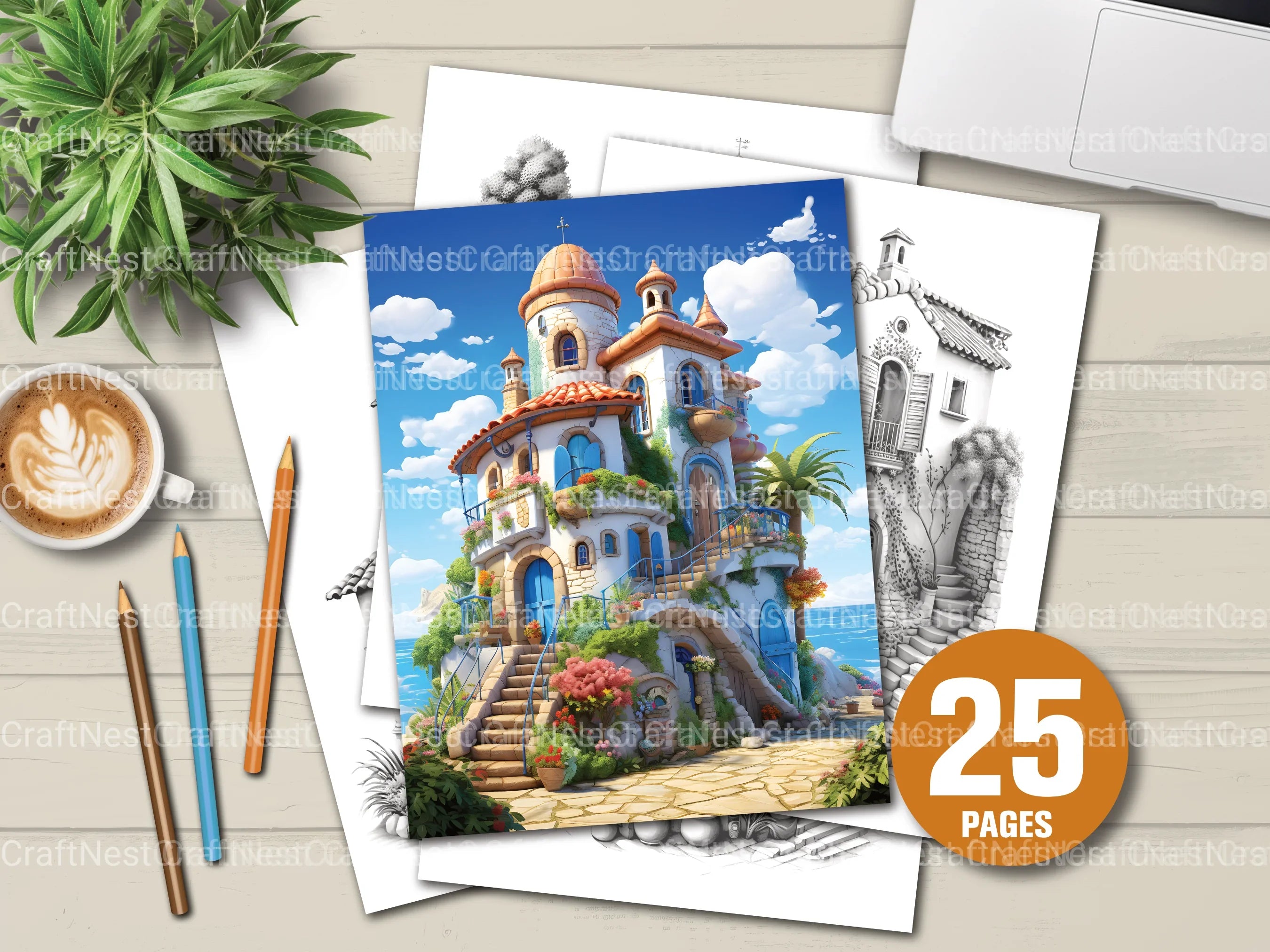 Mediterranean Tiny House Coloring Book - CraftNest - Digital Crafting and Art