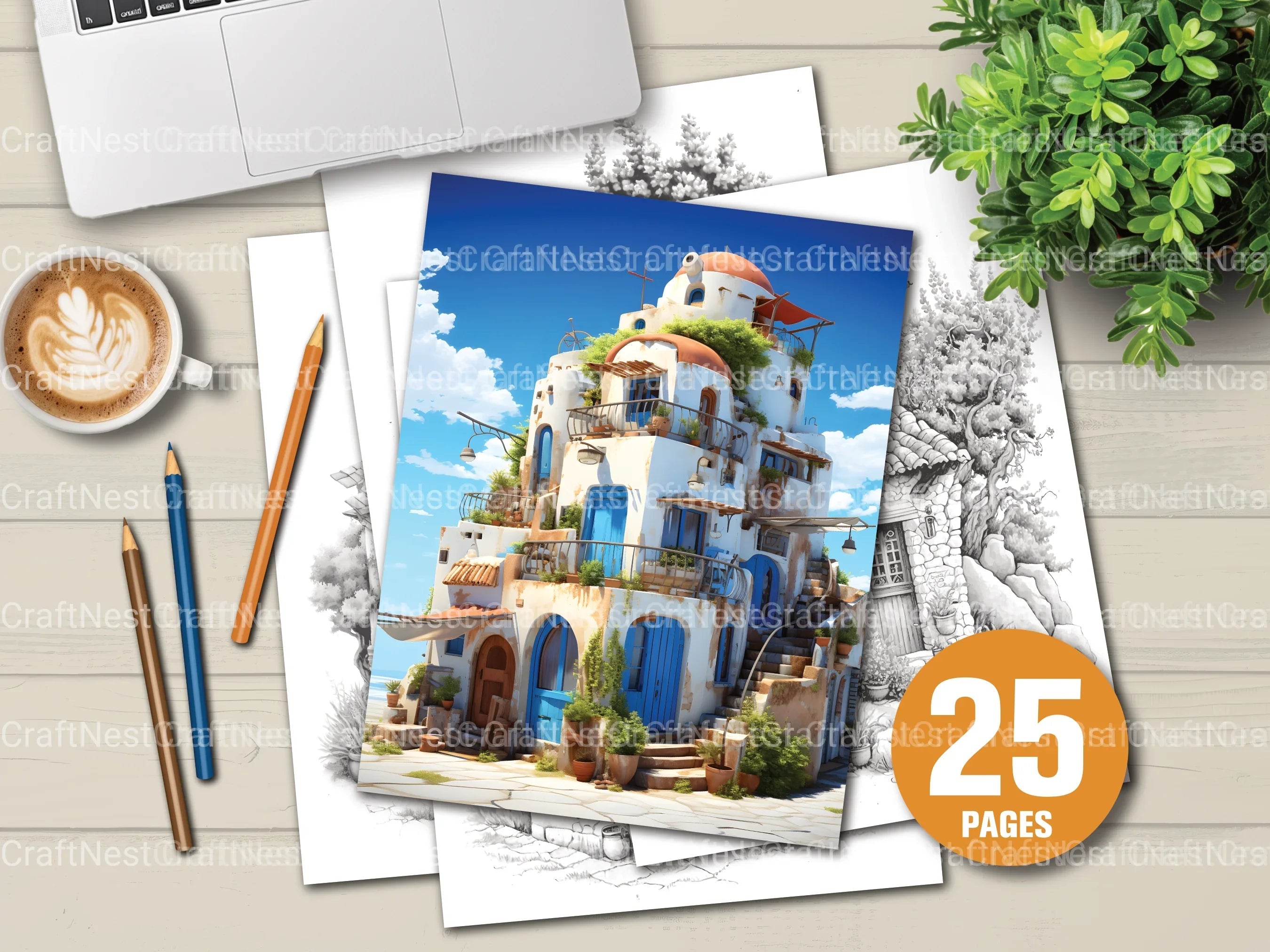 Greek Tiny House Coloring Book - CraftNest - Digital Crafting and Art