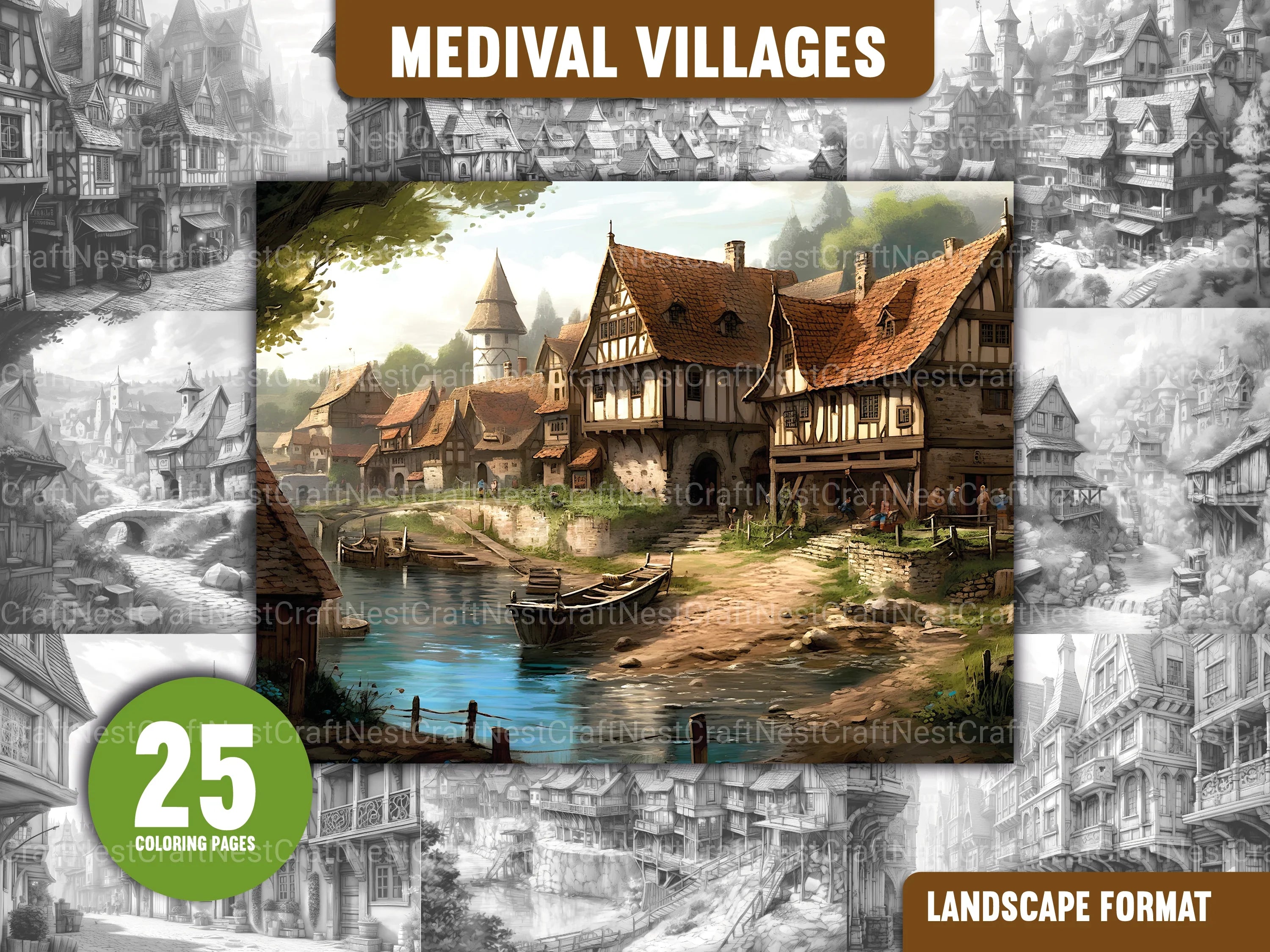 Medieval Village Coloring Book - CraftNest - Digital Crafting and Art