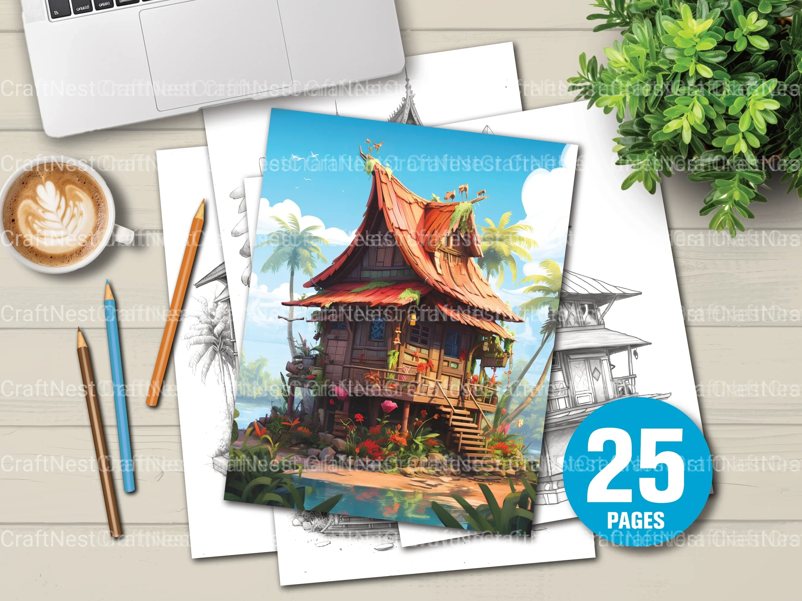 Indonesian Tiny House Coloring Book - CraftNest - Digital Crafting and Art
