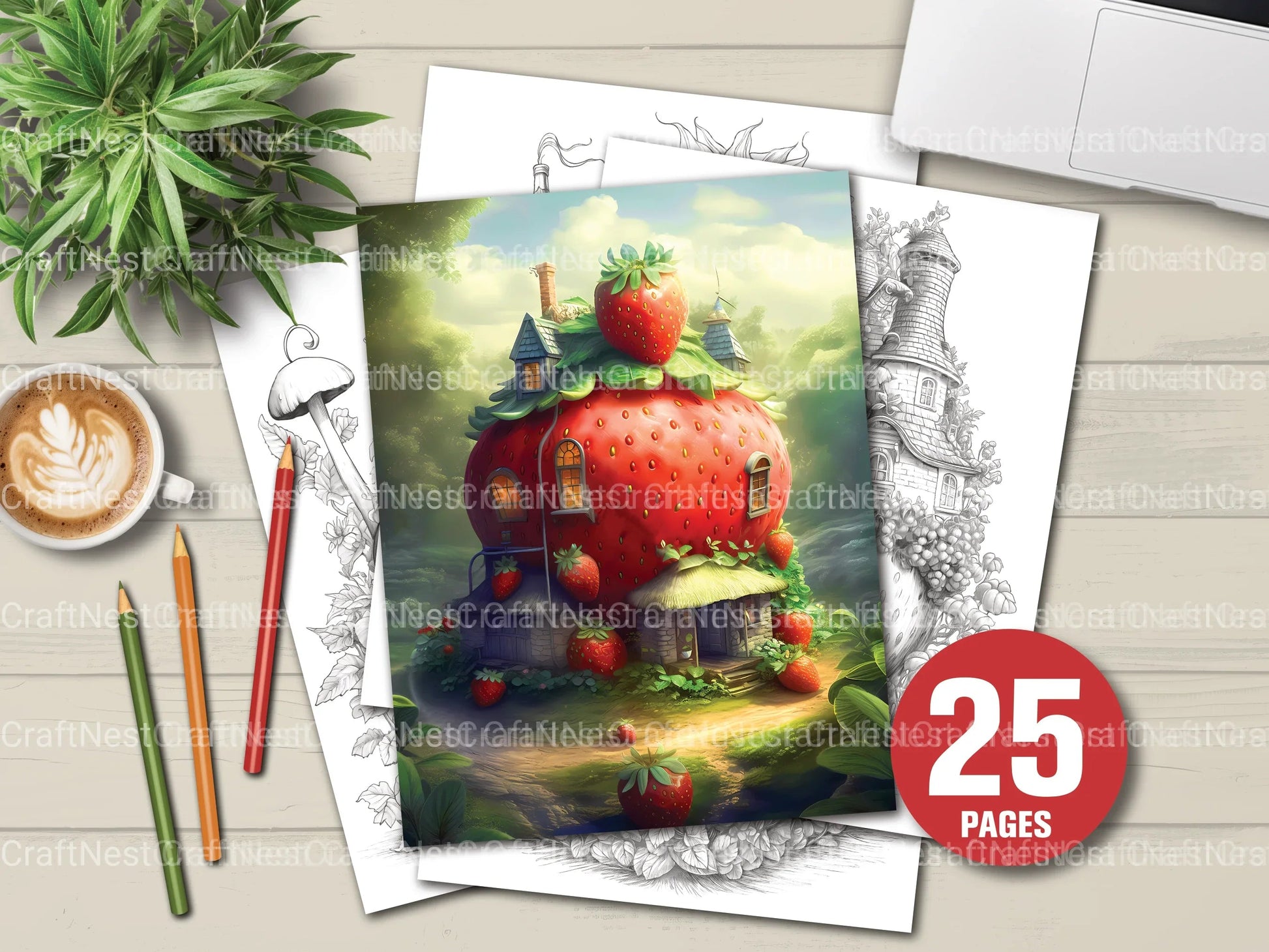 Strawberry Fairy House Coloring Book - CraftNest - Digital Crafting and Art