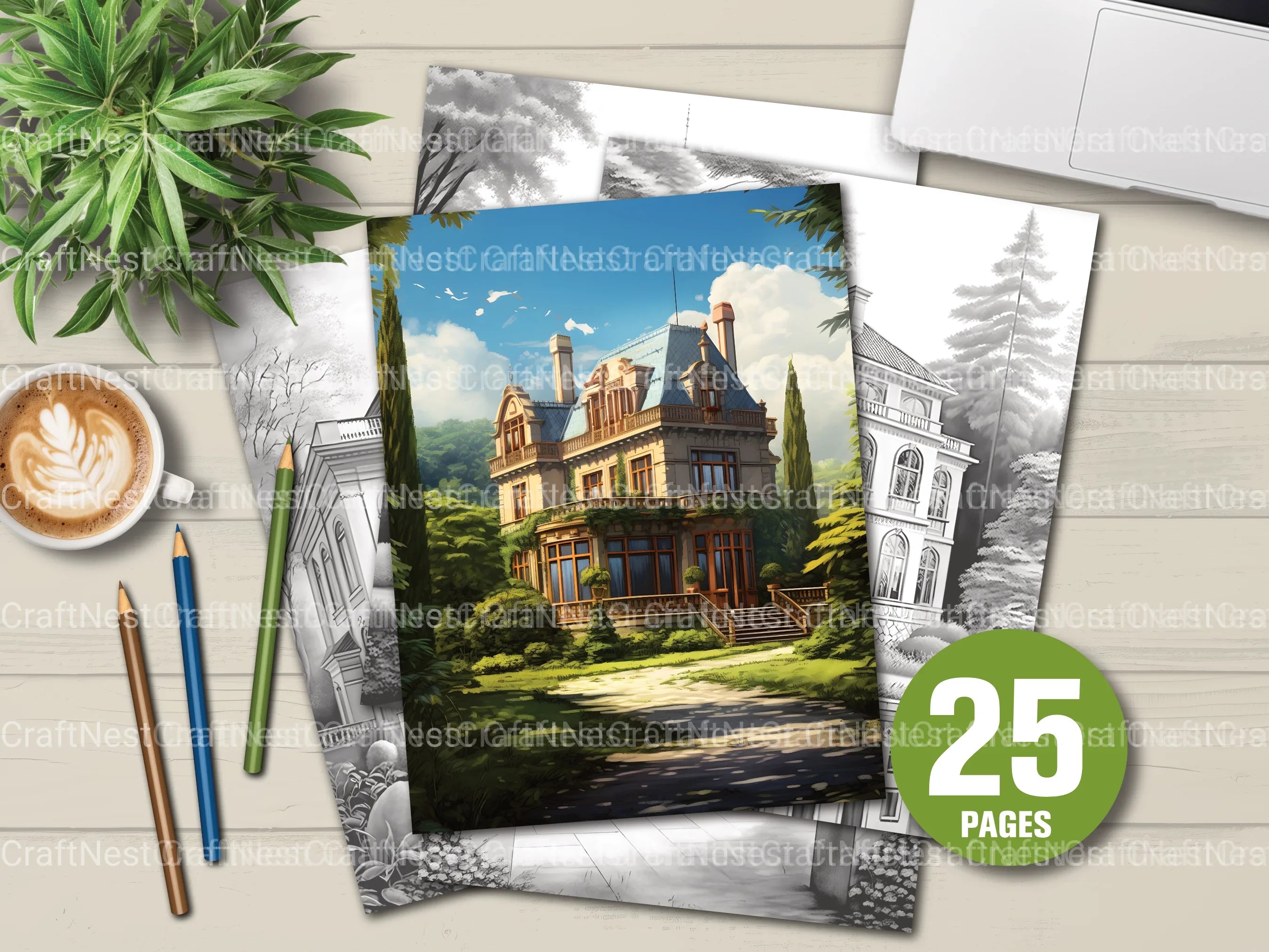 German Villas Coloring Book - CraftNest - Digital Crafting and Art