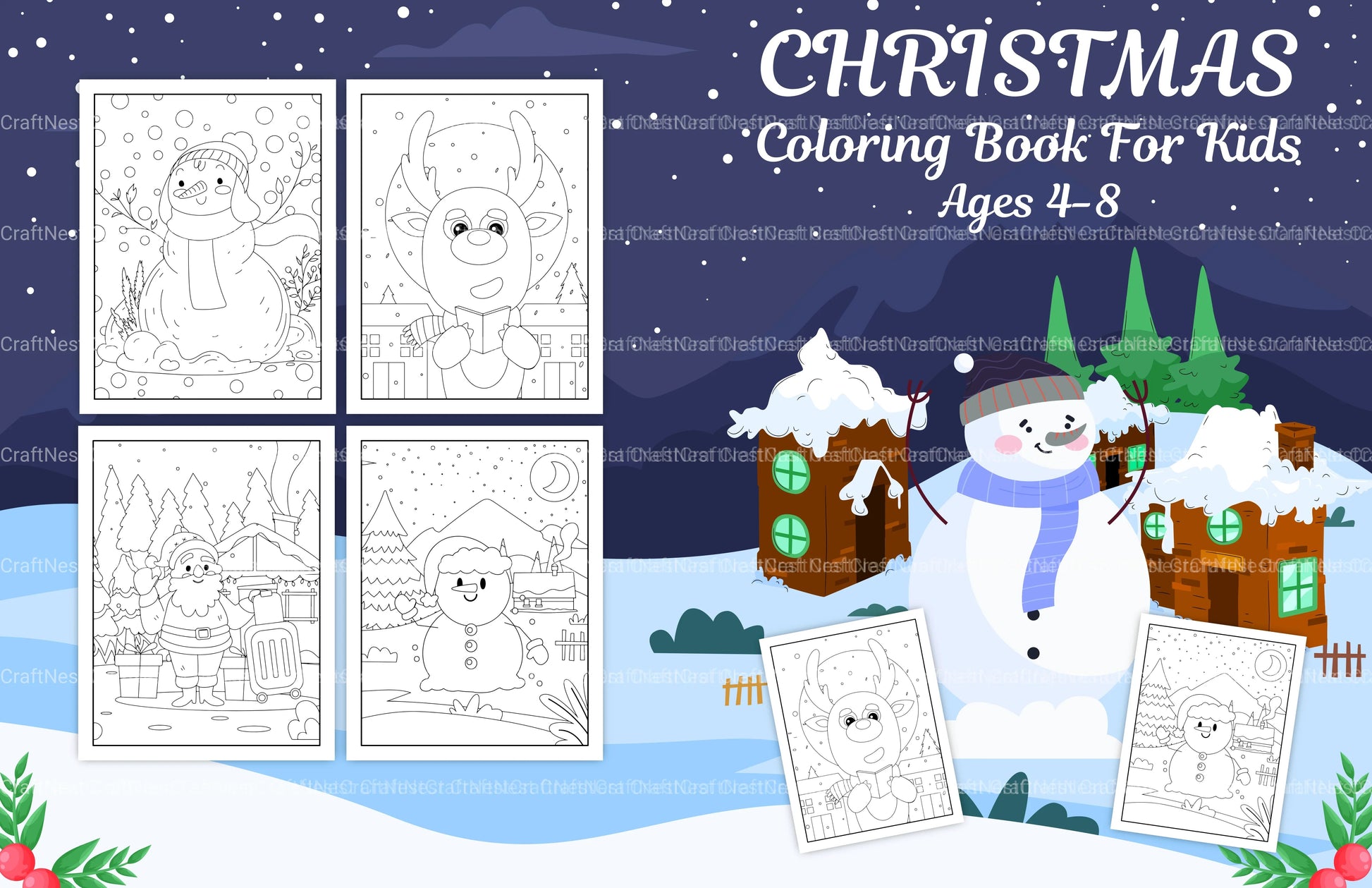 Kids Christmas Coloring Pages Coloring Book 1 - CraftNest - Digital Crafting and Art