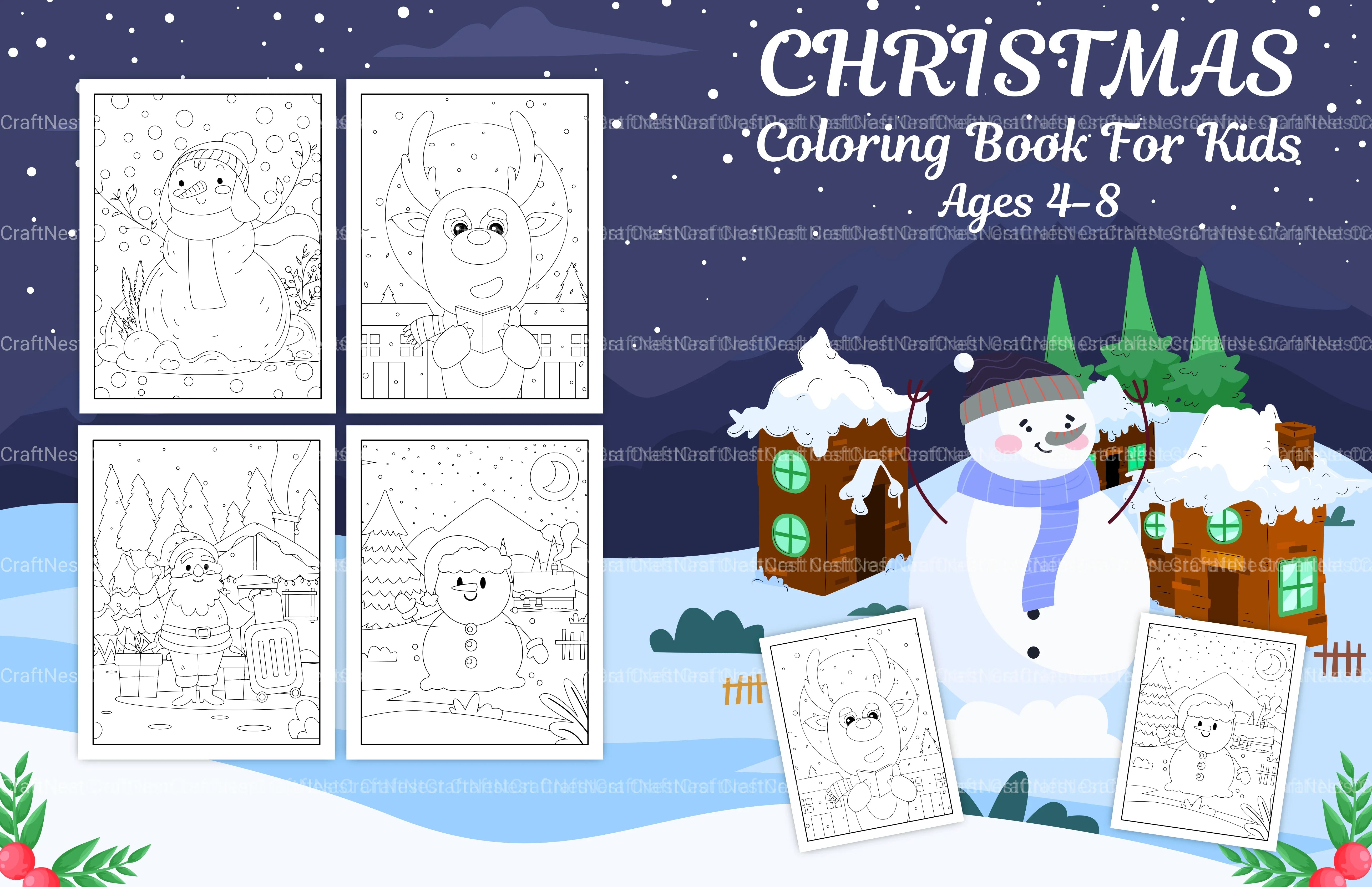 Kids Christmas Coloring Pages Coloring Book 1 - CraftNest - Digital Crafting and Art