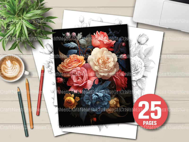 Rose Flower Coloring Book - CraftNest - Digital Crafting and Art