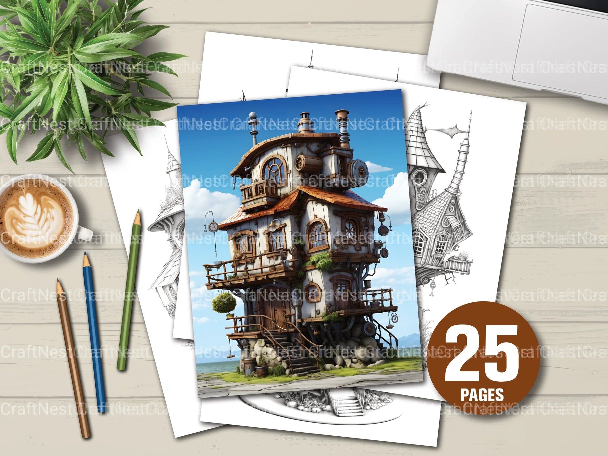 Steampunk Fairy House Coloring Book - CraftNest - Digital Crafting and Art