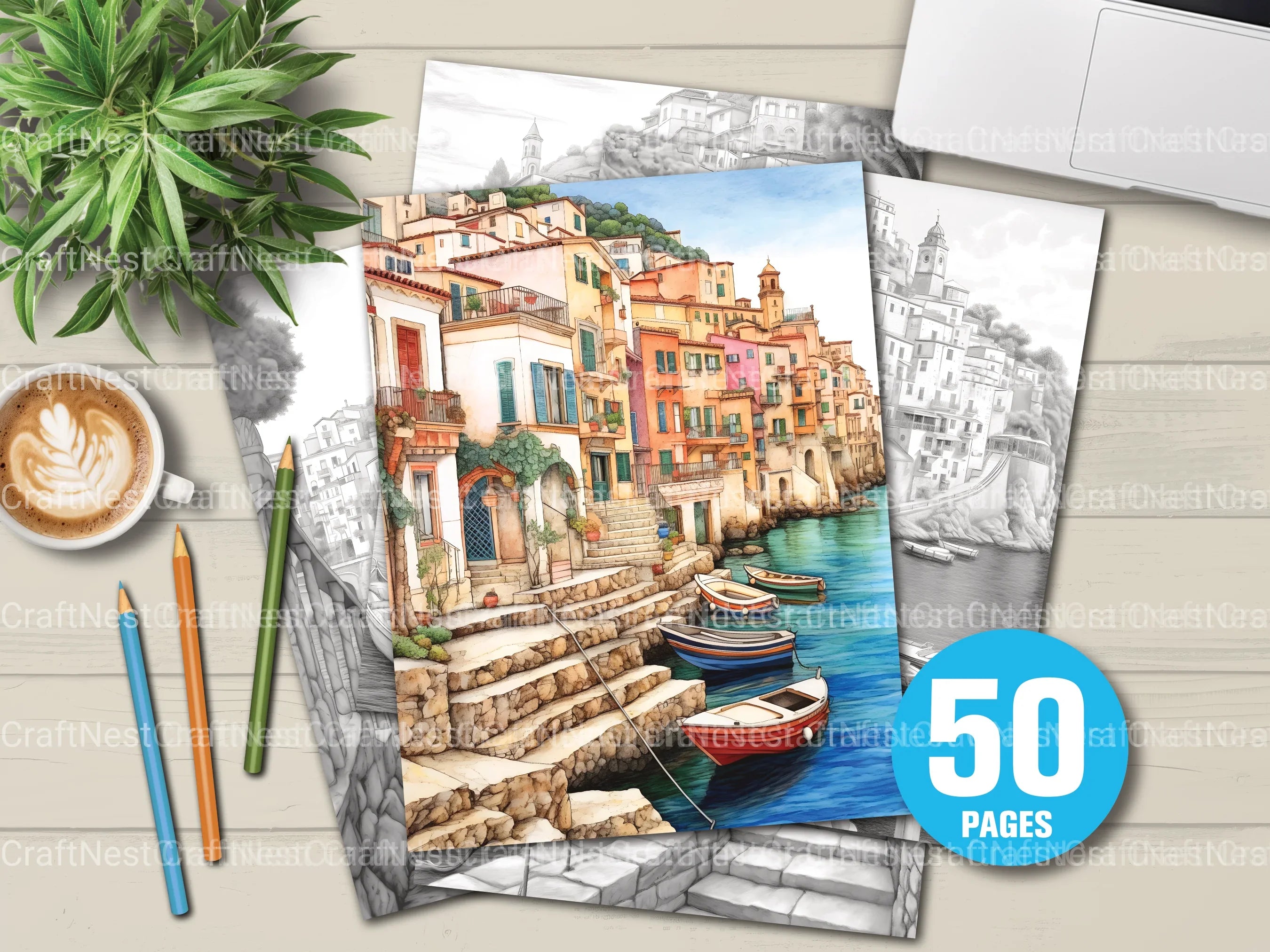 Italian Coastal Villages Coloring Book - CraftNest - Digital Crafting and Art