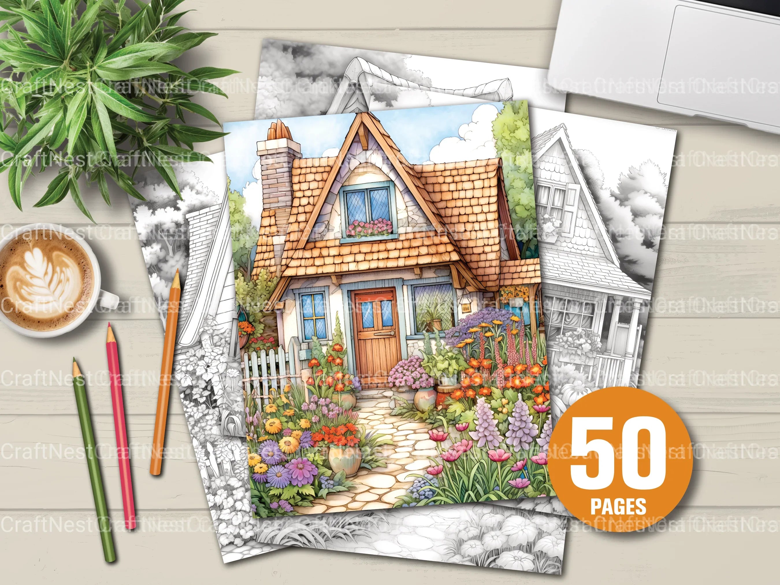 Cottage Gardens Coloring Book - CraftNest - Digital Crafting and Art