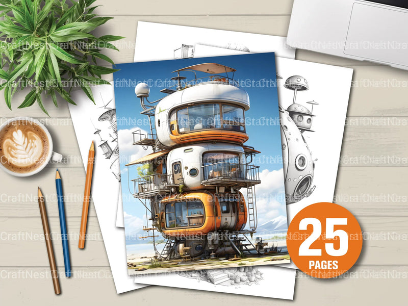 Futuristic Tiny House Coloring Book - CraftNest - Digital Crafting and Art