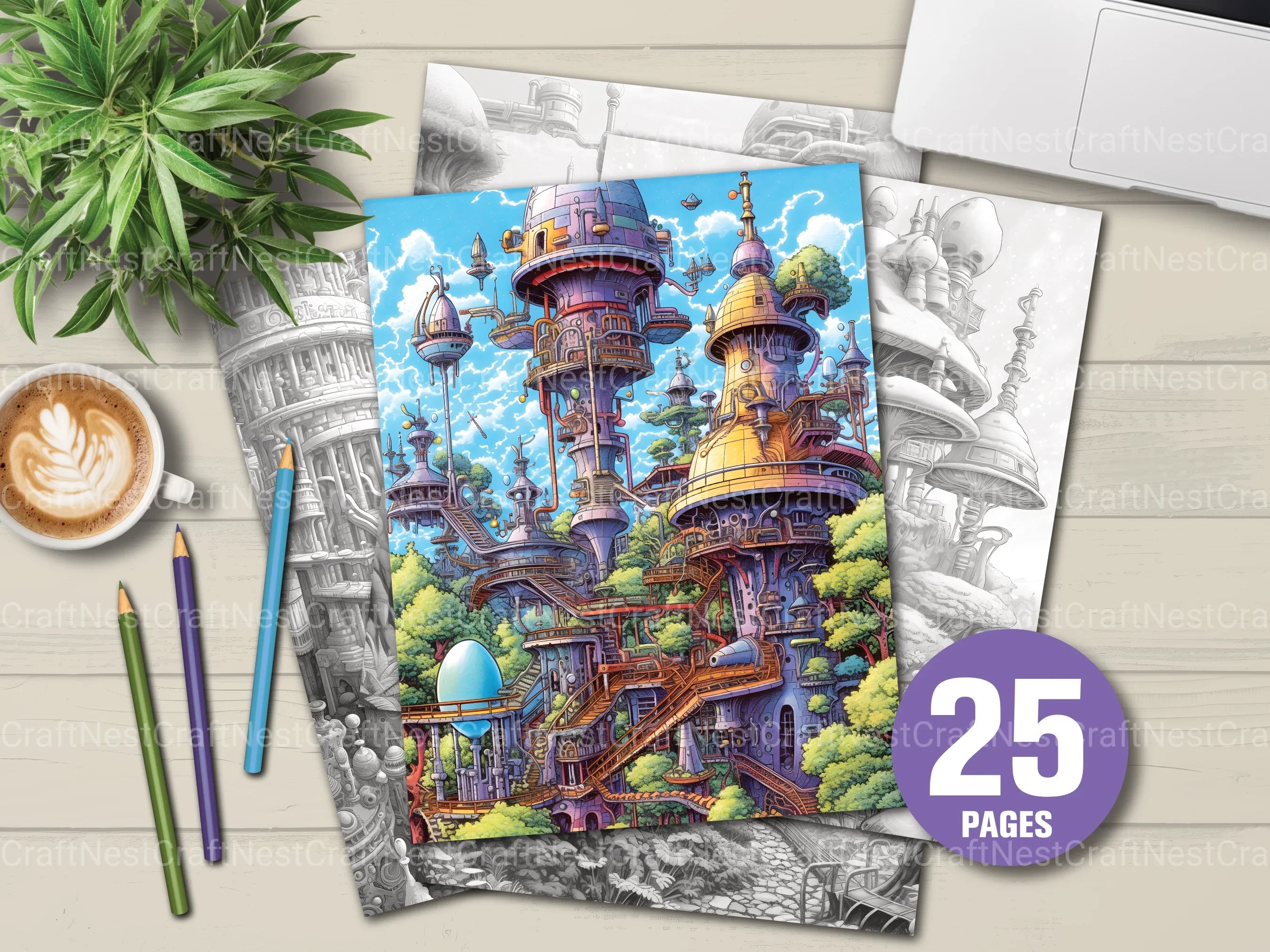 Sci-Fi Landscape Coloring Book