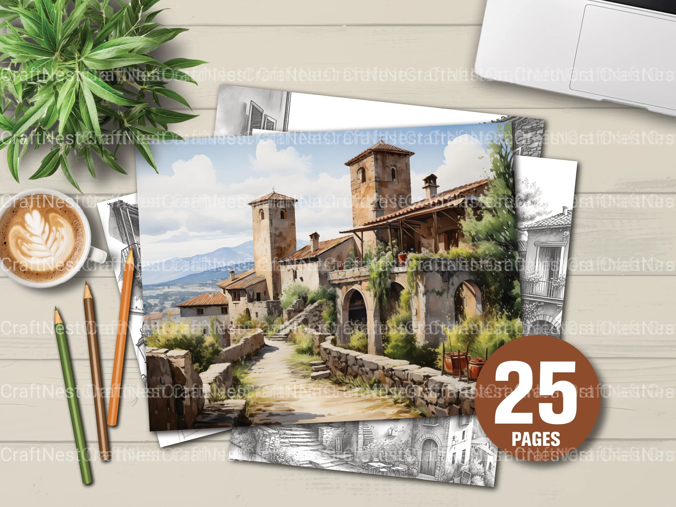 Italian Village Landscapes Coloring Book - CraftNest - Digital Crafting and Art