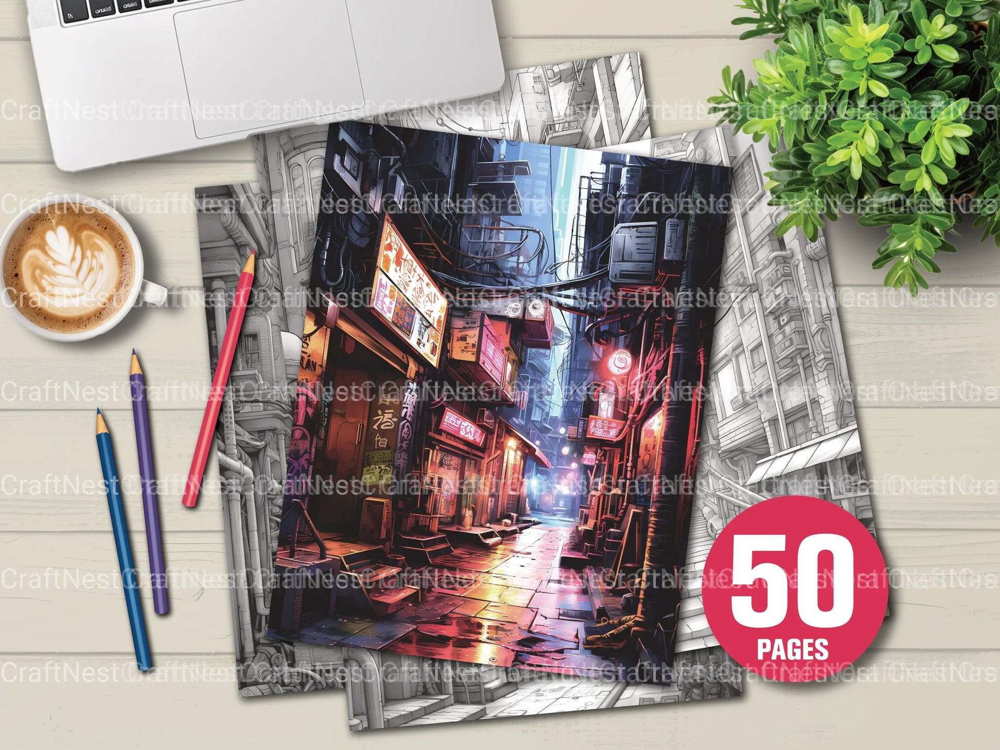 Cyberpunk Street Coloring Book - CraftNest - Digital Crafting and Art