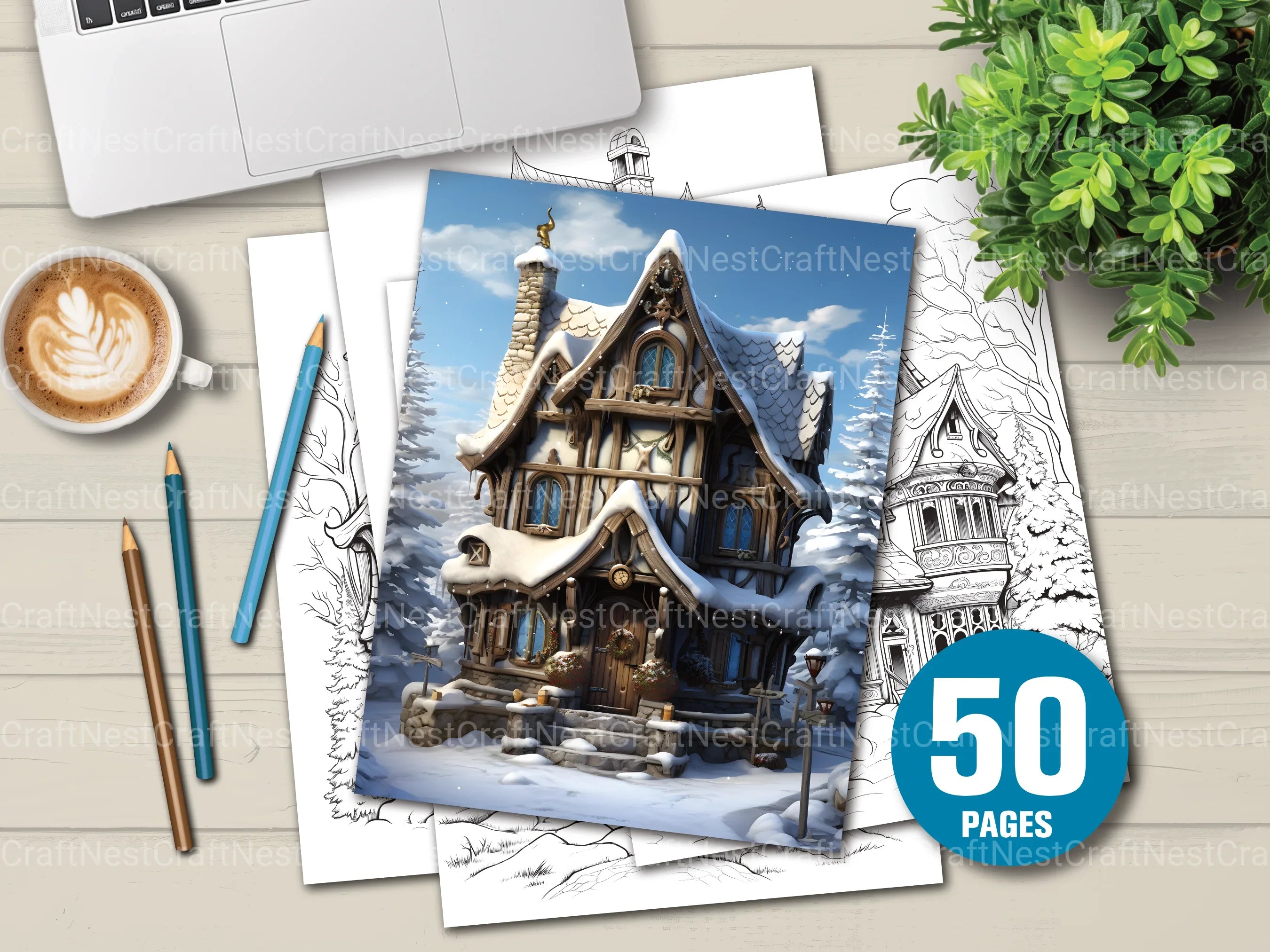 Winter Houses Coloring Book - CraftNest - Digital Crafting and Art