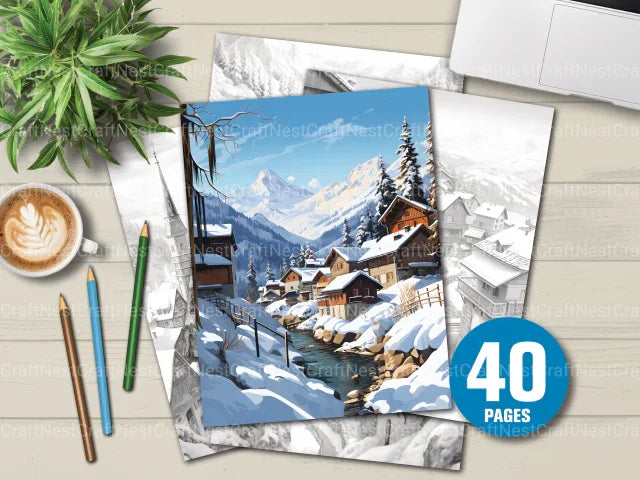 Winter Villages Coloring Book - CraftNest - Digital Crafting and Art