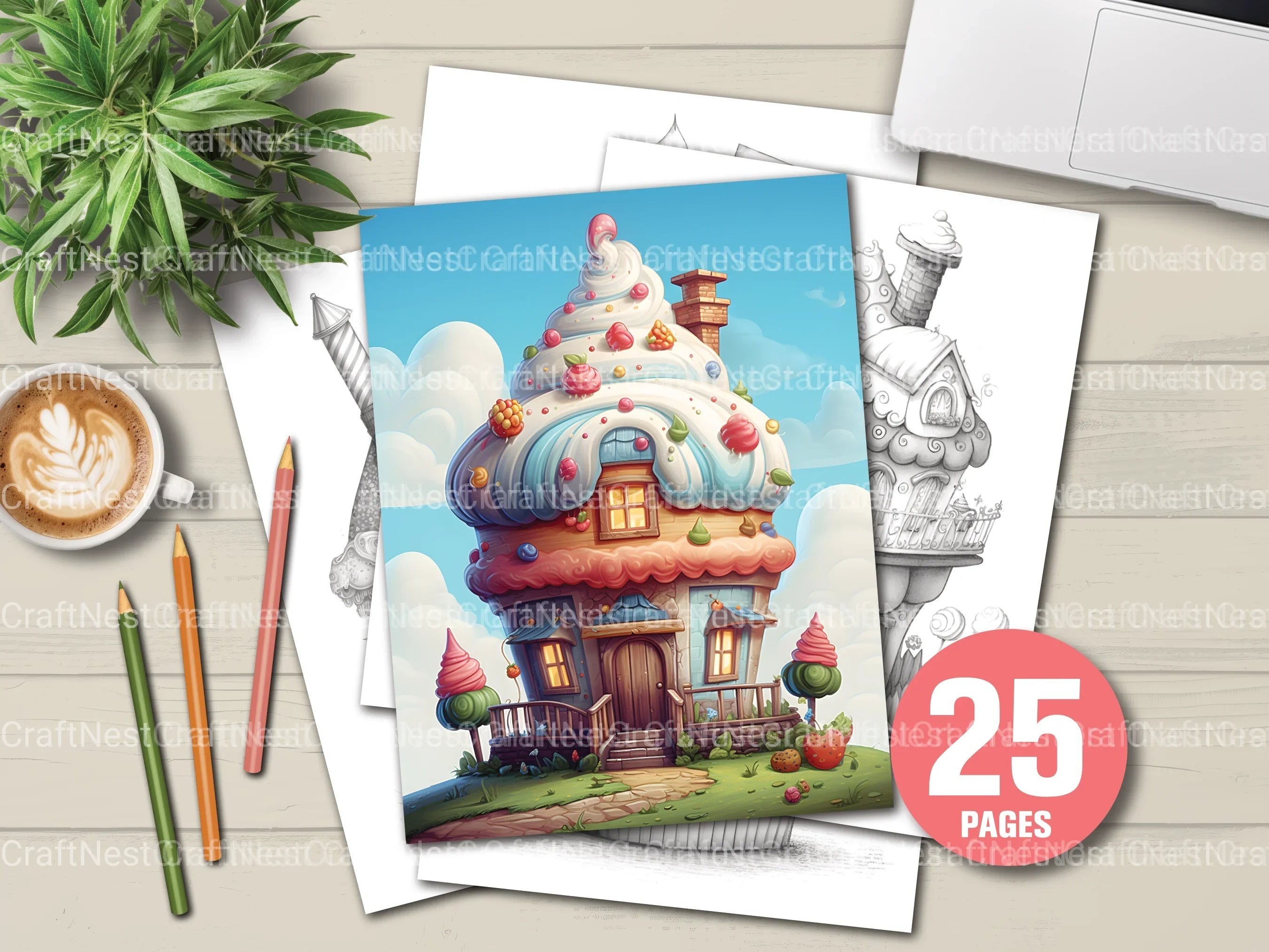 Cupcake House Coloring Book - CraftNest - Digital Crafting and Art