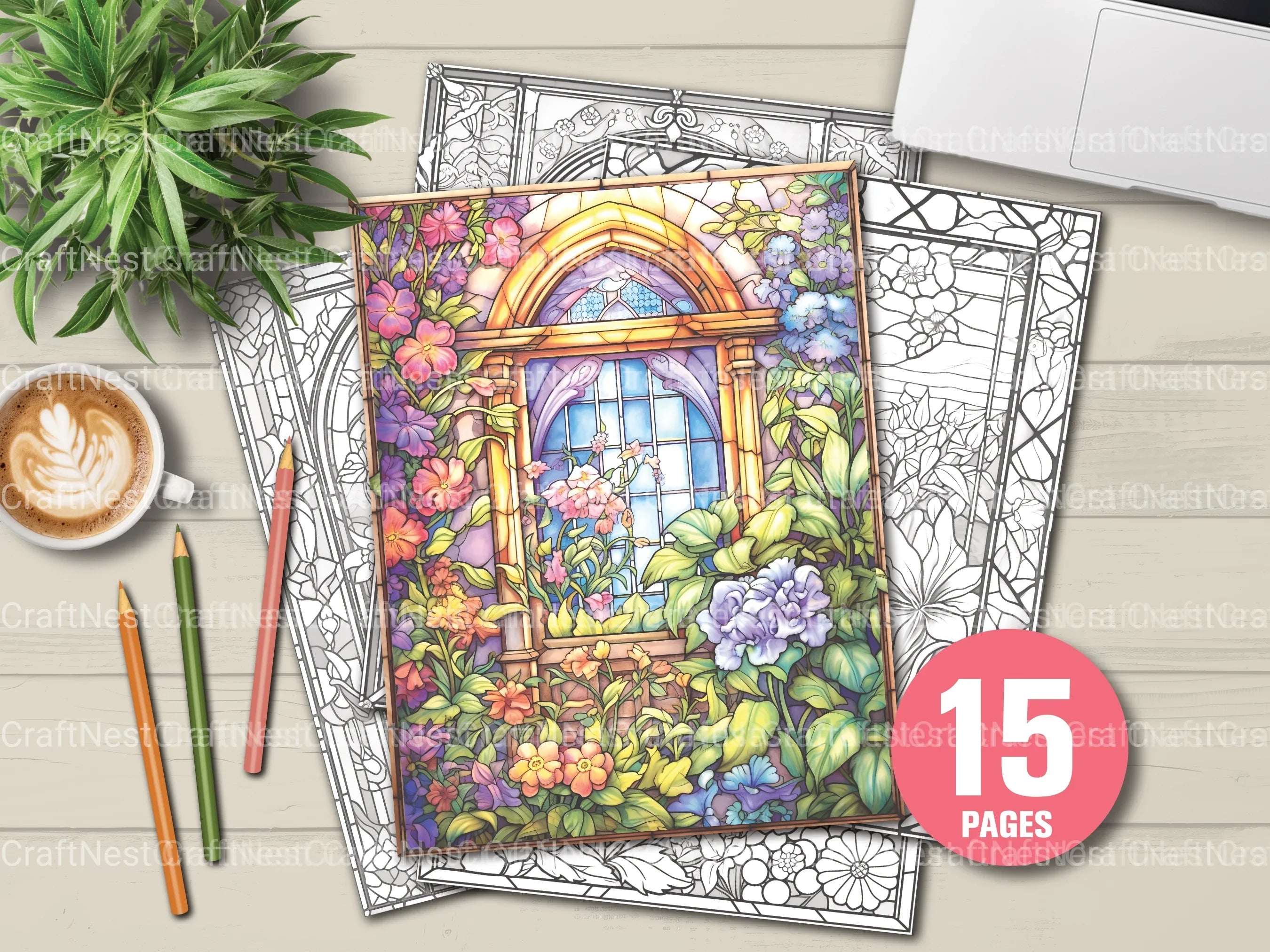 Stained Glass Garden Coloring Book - CraftNest - Digital Crafting and Art