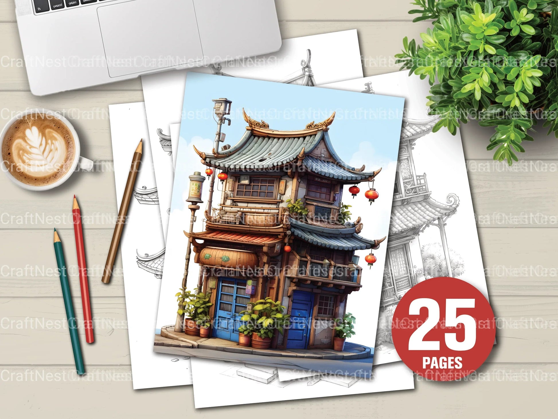 Chinese Tiny House Coloring Book - CraftNest - Digital Crafting and Art