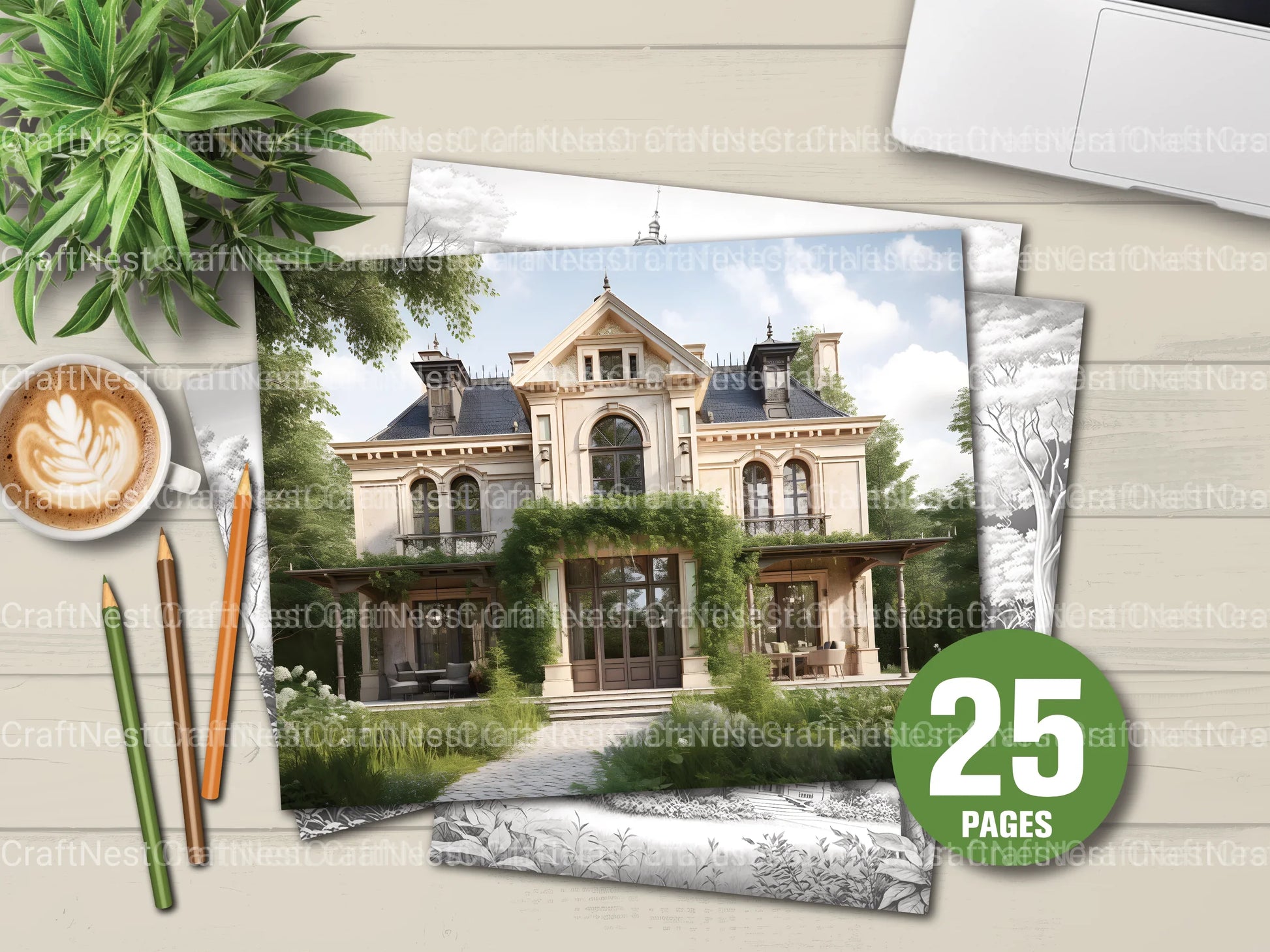 Luxury Villas Landscape Coloring Book - CraftNest - Digital Crafting and Art