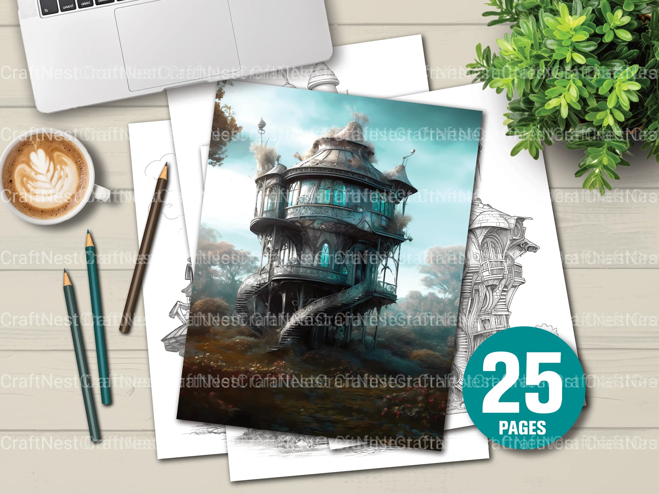 Futuristic Fairy House Coloring Book