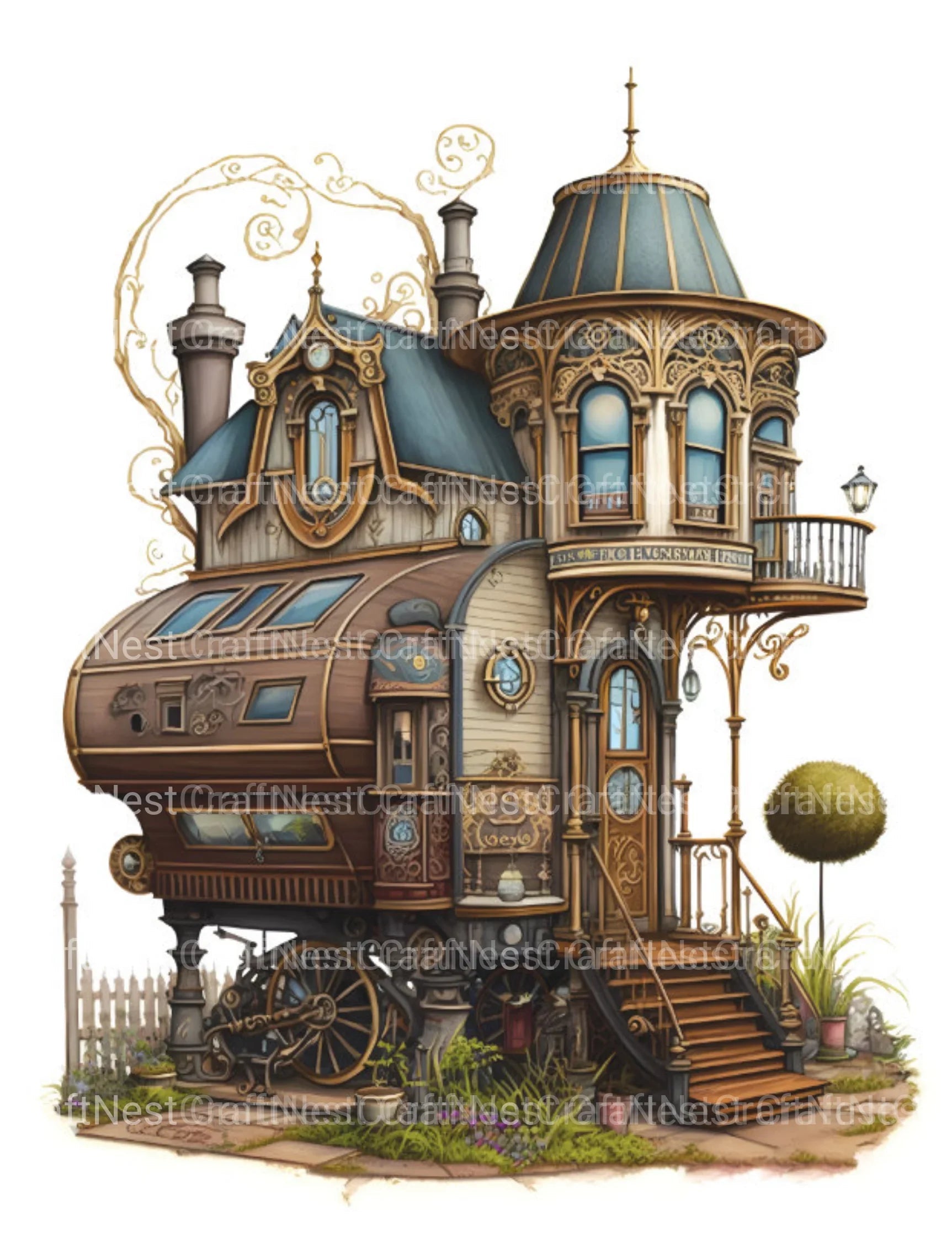 Steampunk Tiny House Coloring Book 2 - CraftNest - Digital Crafting and Art