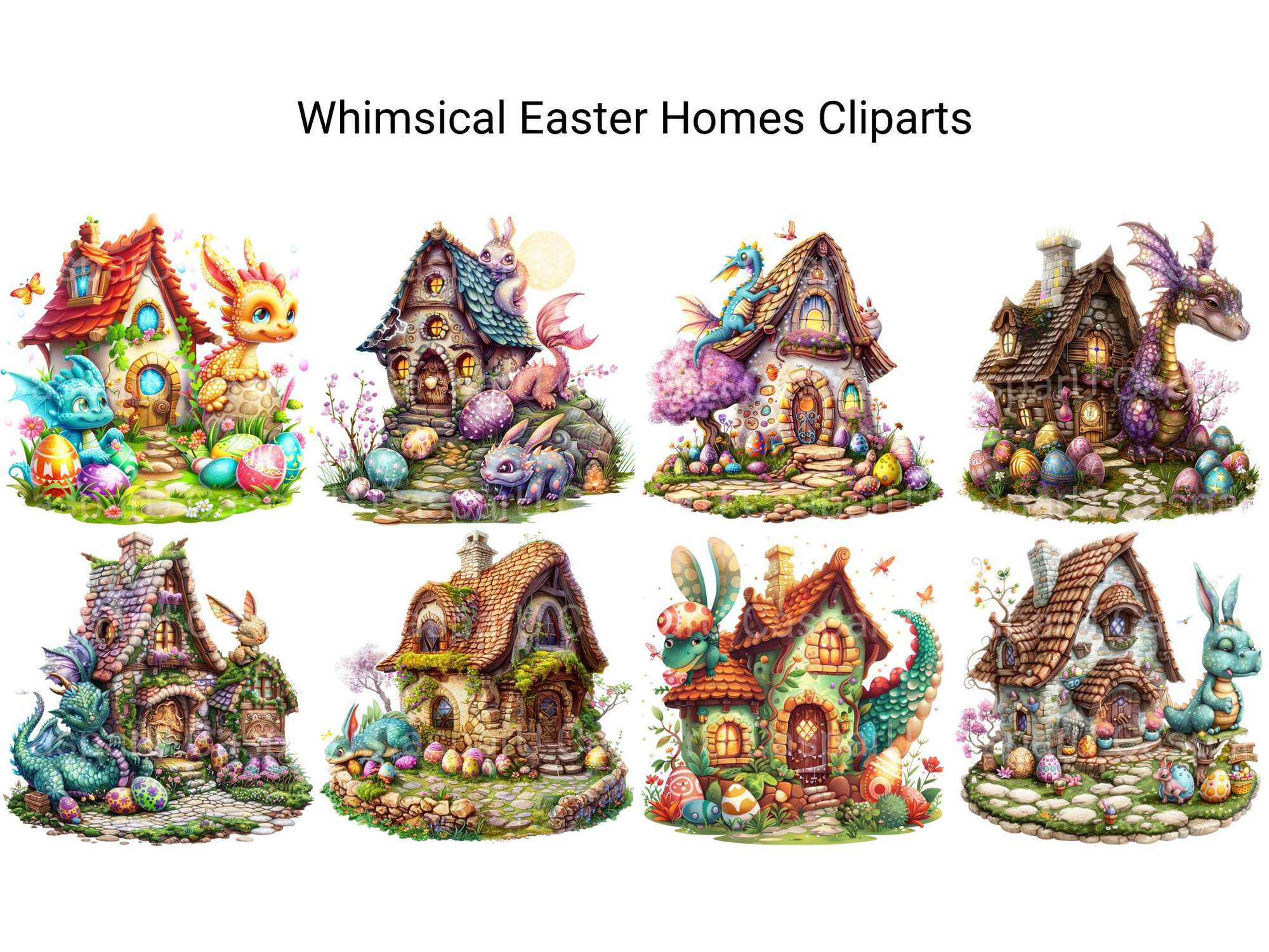 Whimsical Easter Homes Clipart