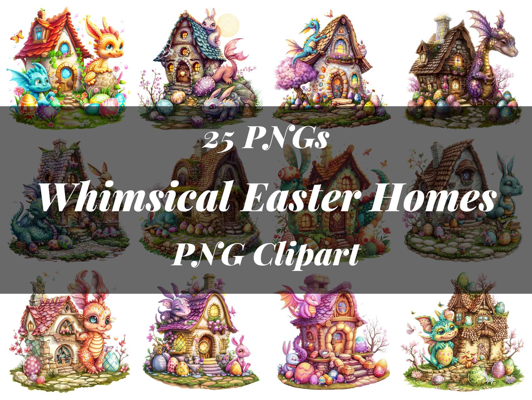 Whimsical Easter Homes Clipart