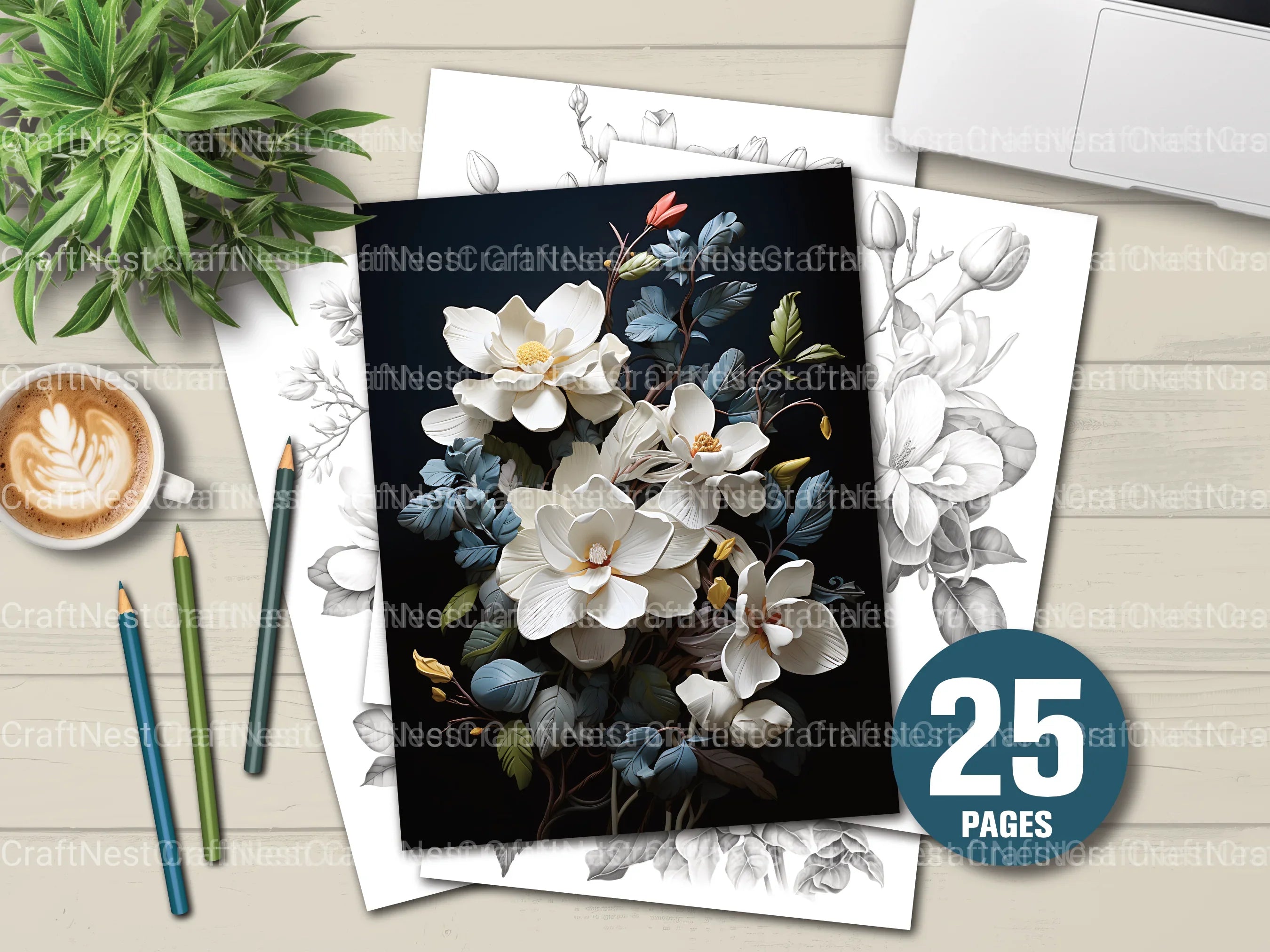 Magnolia Flower Coloring Book - CraftNest - Digital Crafting and Art