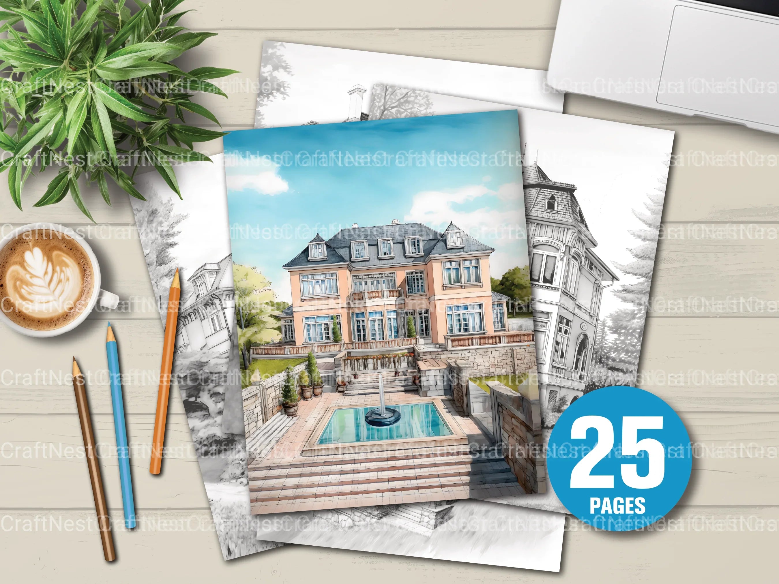 Luxurious Villas Coloring Book - CraftNest - Digital Crafting and Art