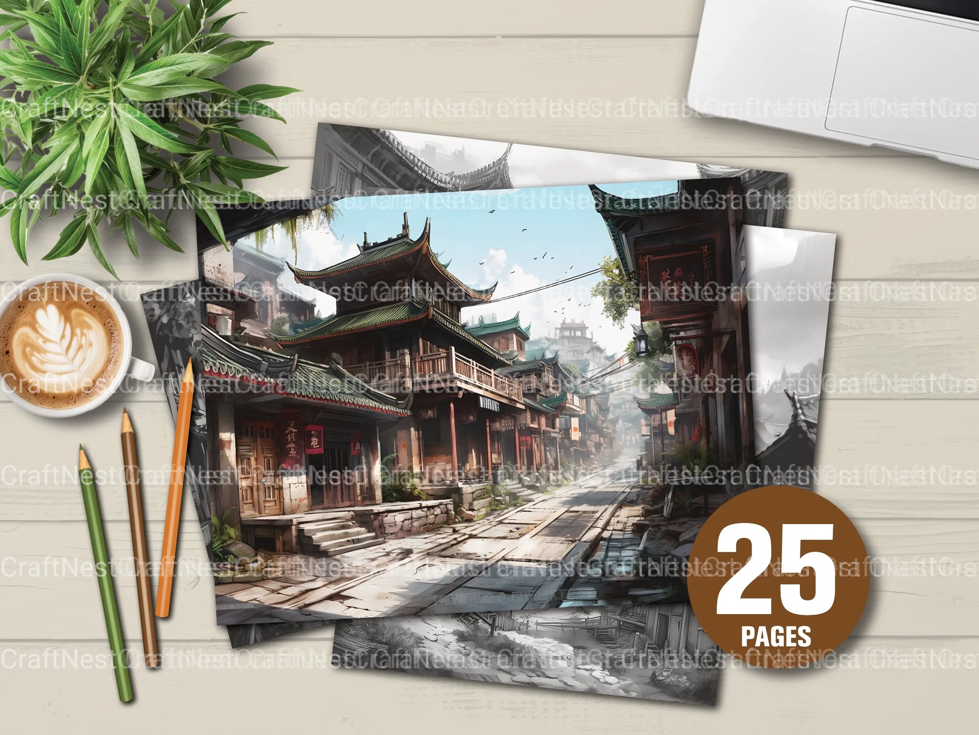 Old Chinese Village Coloring Book - CraftNest - Digital Crafting and Art