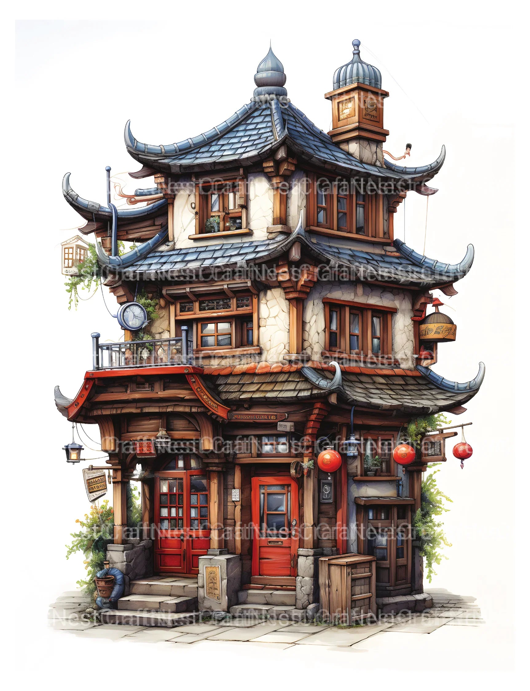 Chinese Tiny House Coloring Book - CraftNest - Digital Crafting and Art