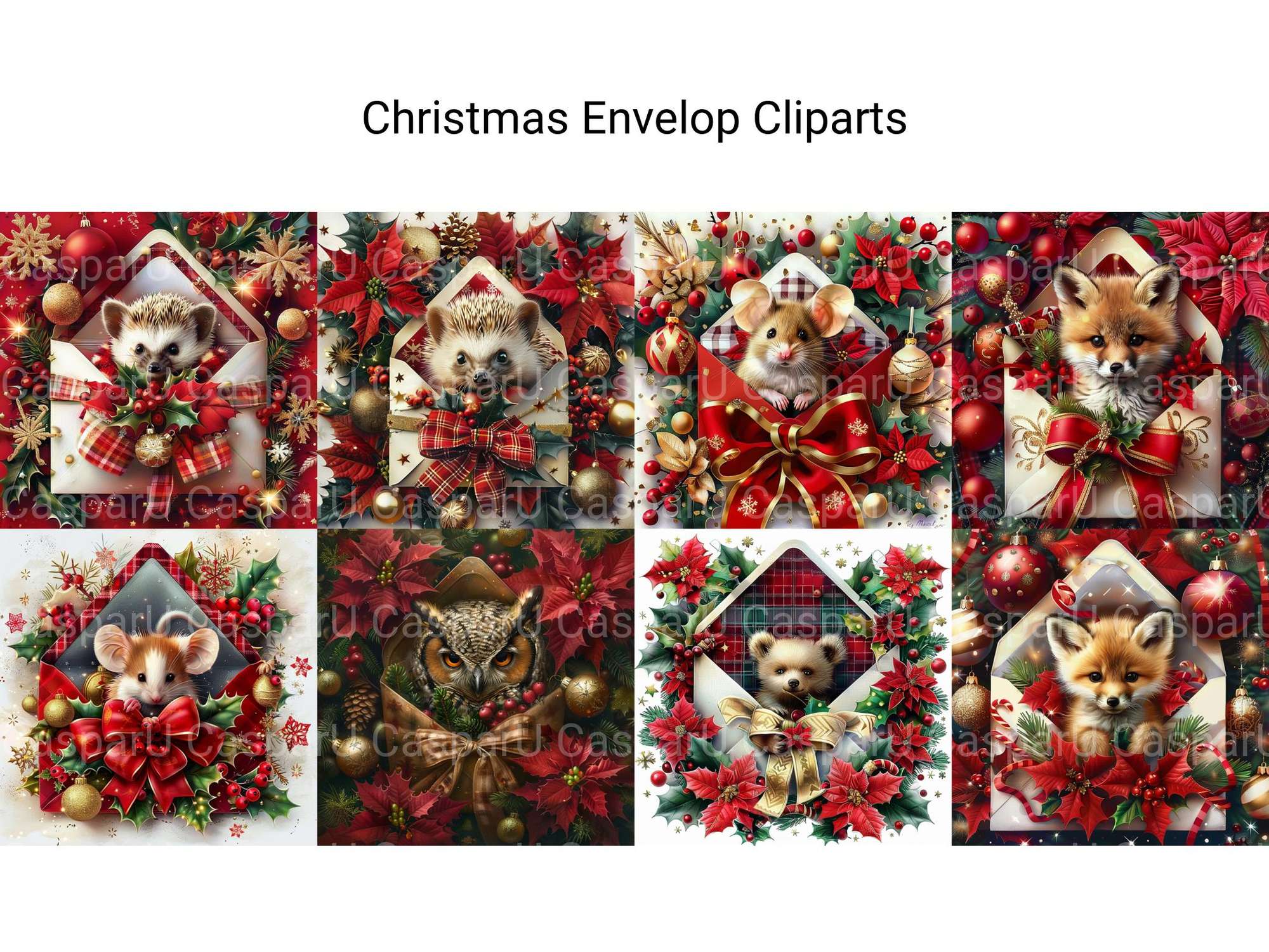 Christmas Envelop Animals Clipart