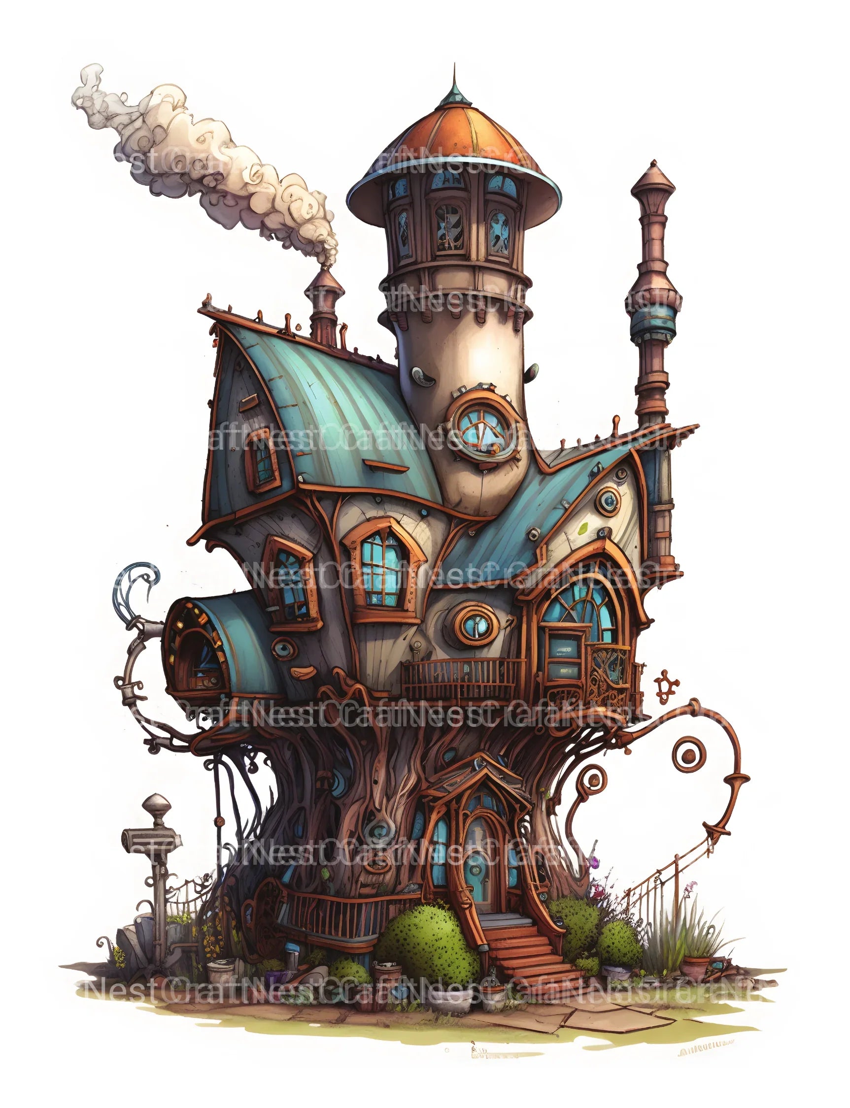 Steampunk Fairy House Coloring Book