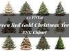 Green Red Gold Christmas Trees Clipart