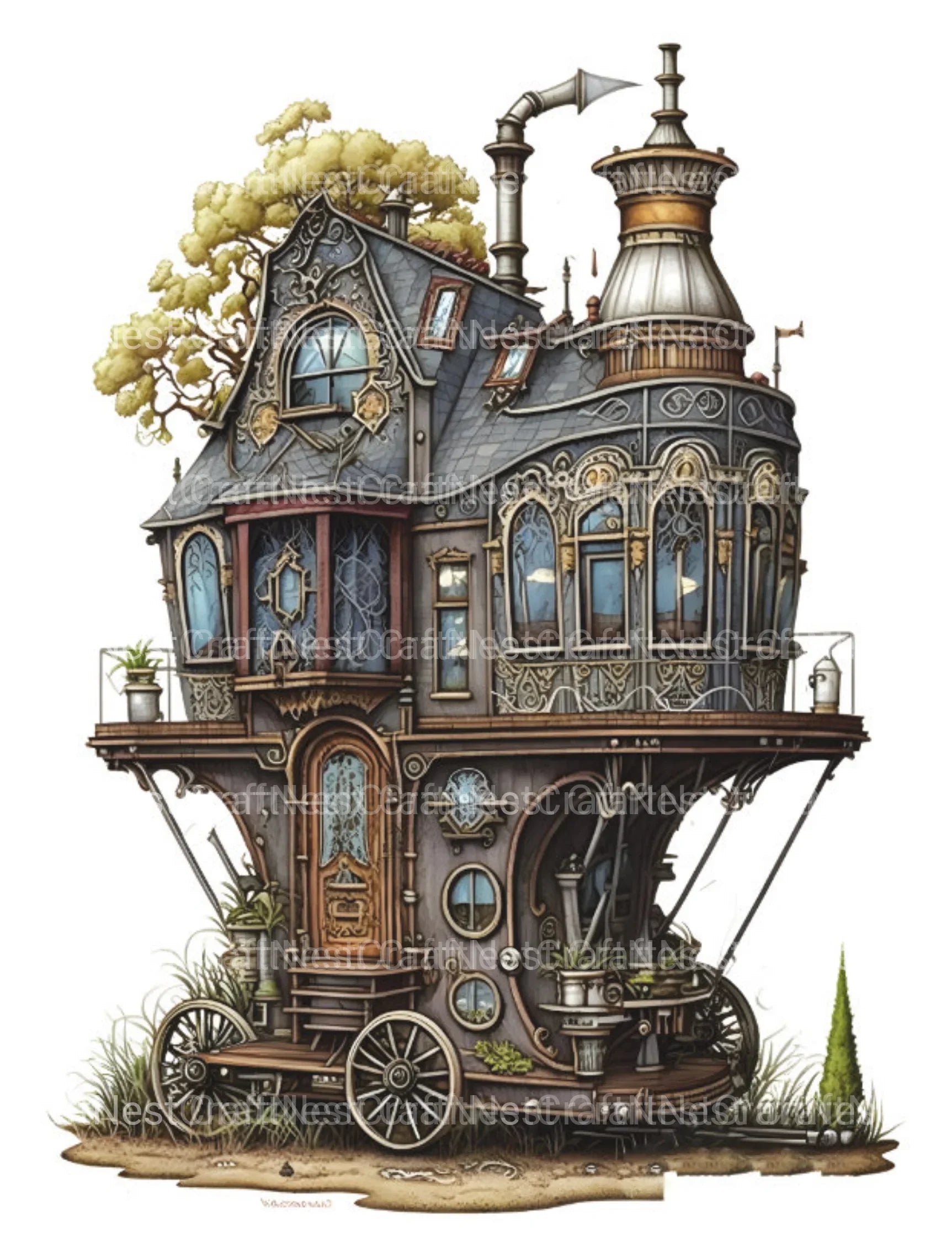 Steampunk Tiny House Coloring Book 2 - CraftNest - Digital Crafting and Art